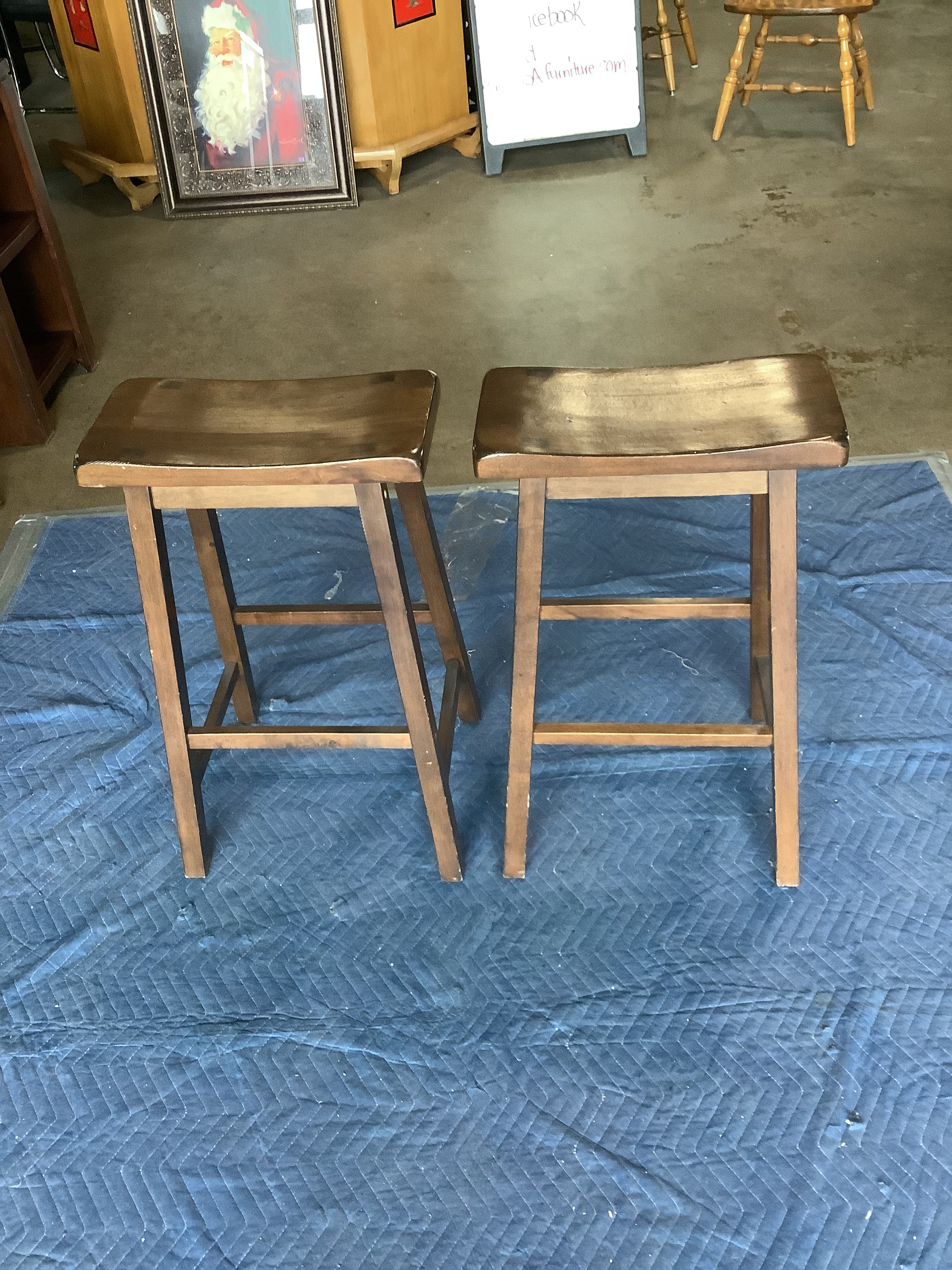 Two Rustic Wood Bar Stools TOSA Furniture Boutique