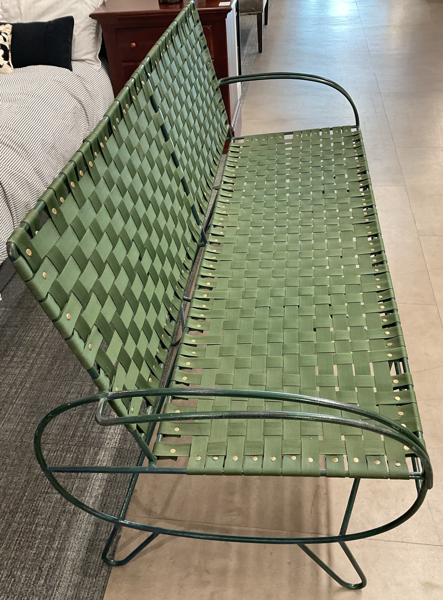 Army Green Woven Strap Bench