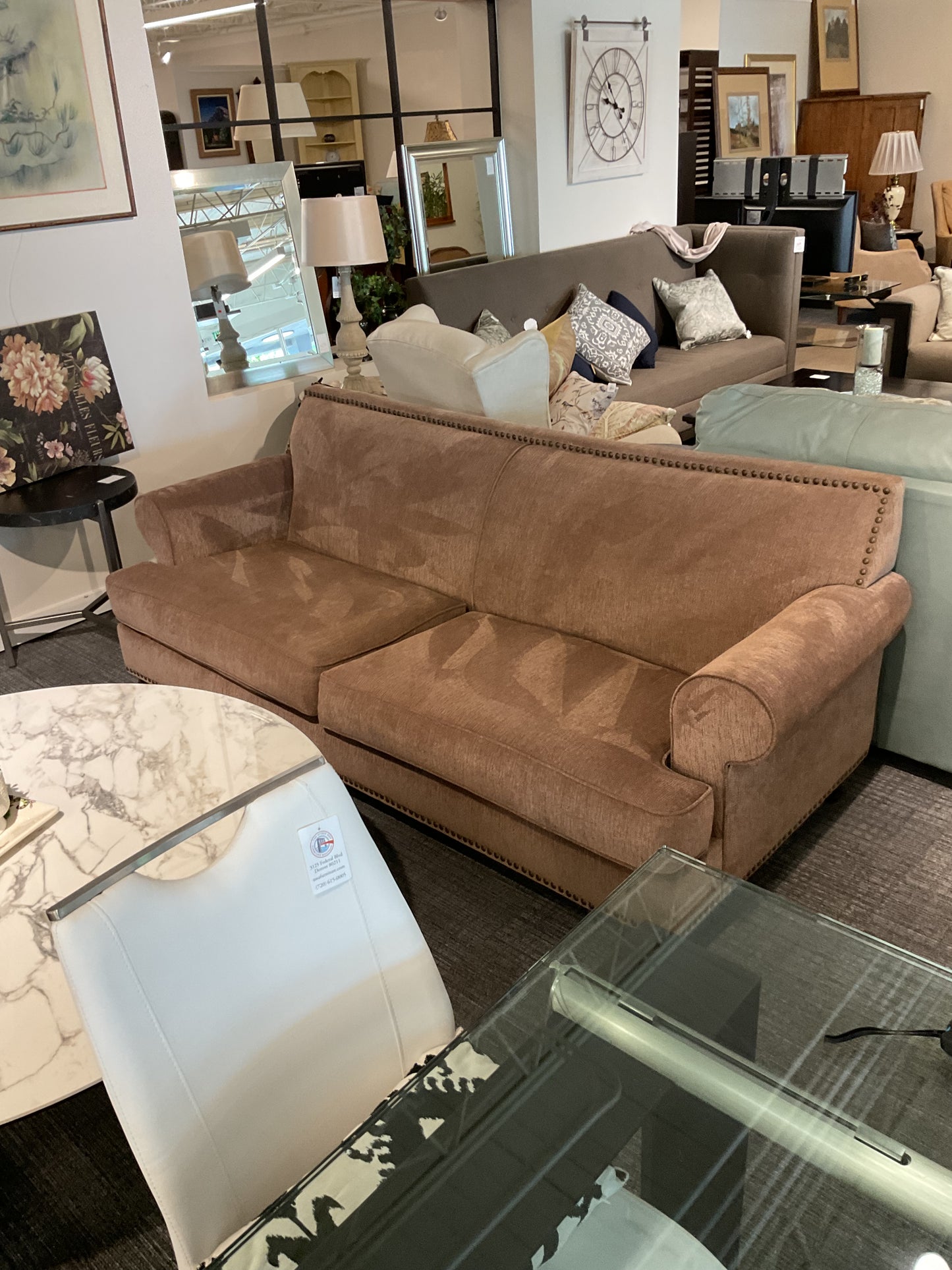 Studded Tan Sofa