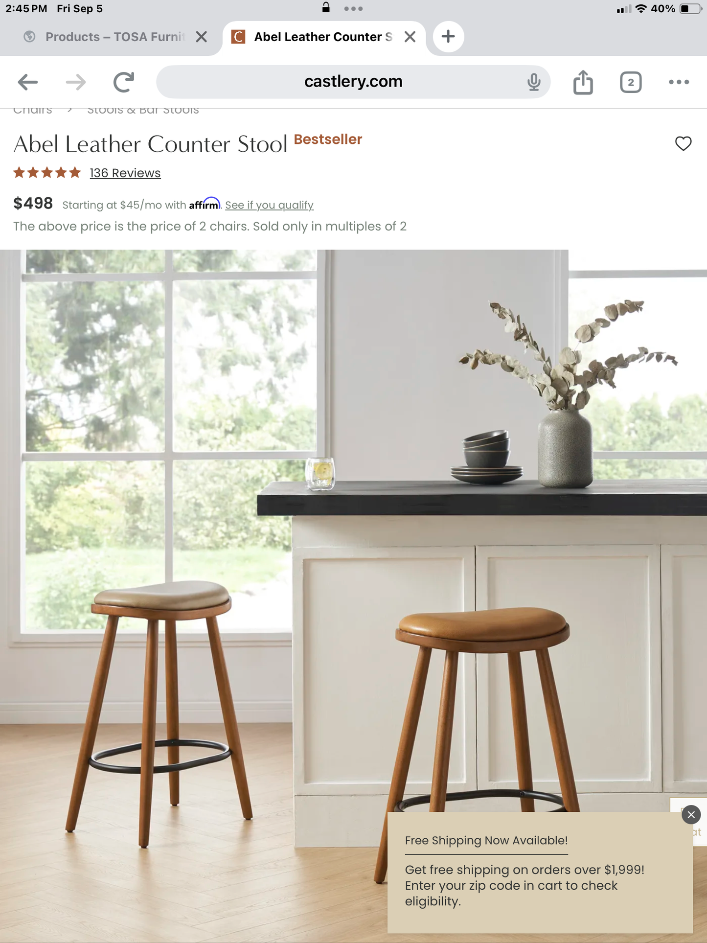 Abel Leather Counter Stool Set