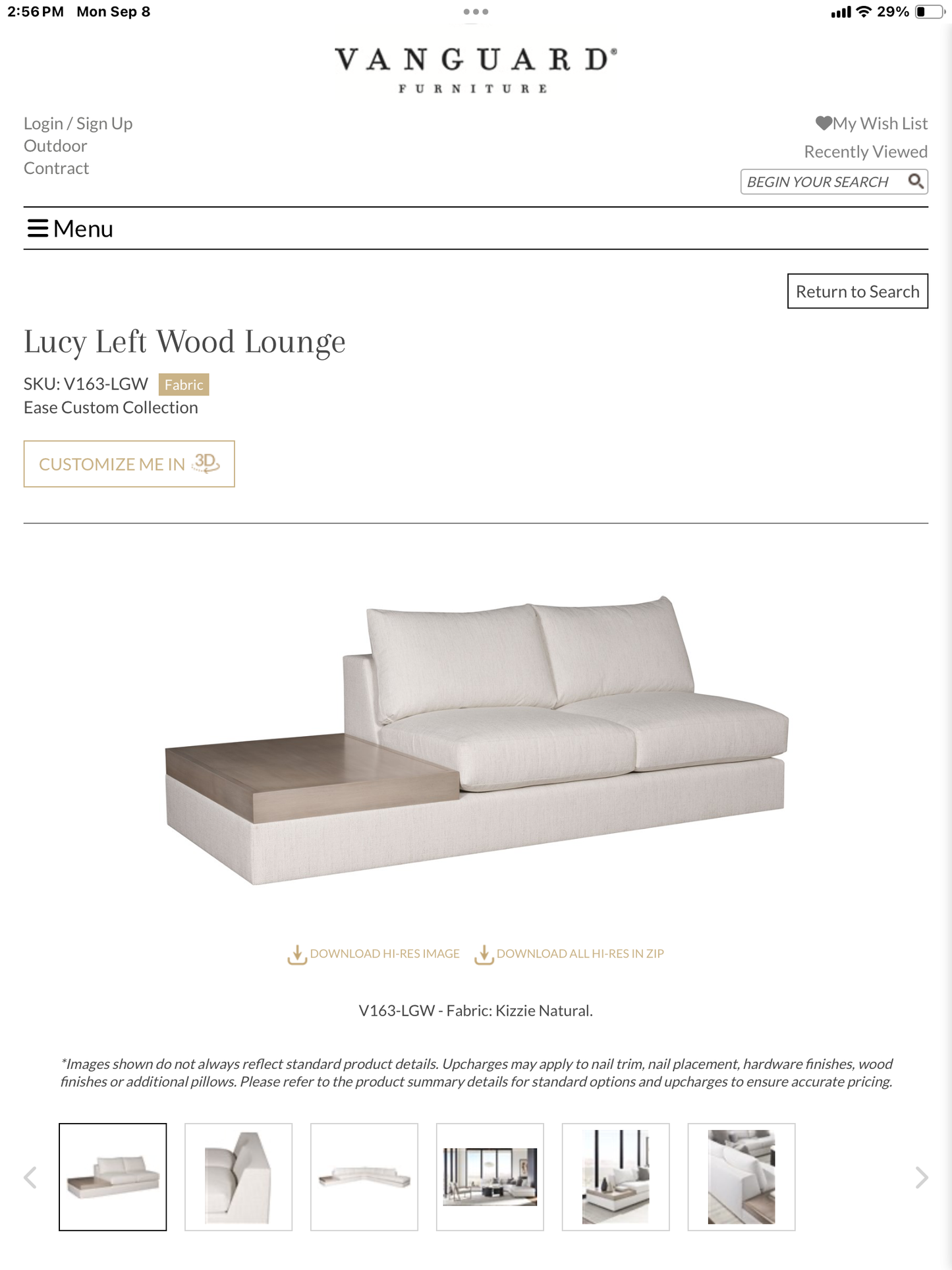 Lucy Left Wood Lounge by Vanguard Furniture