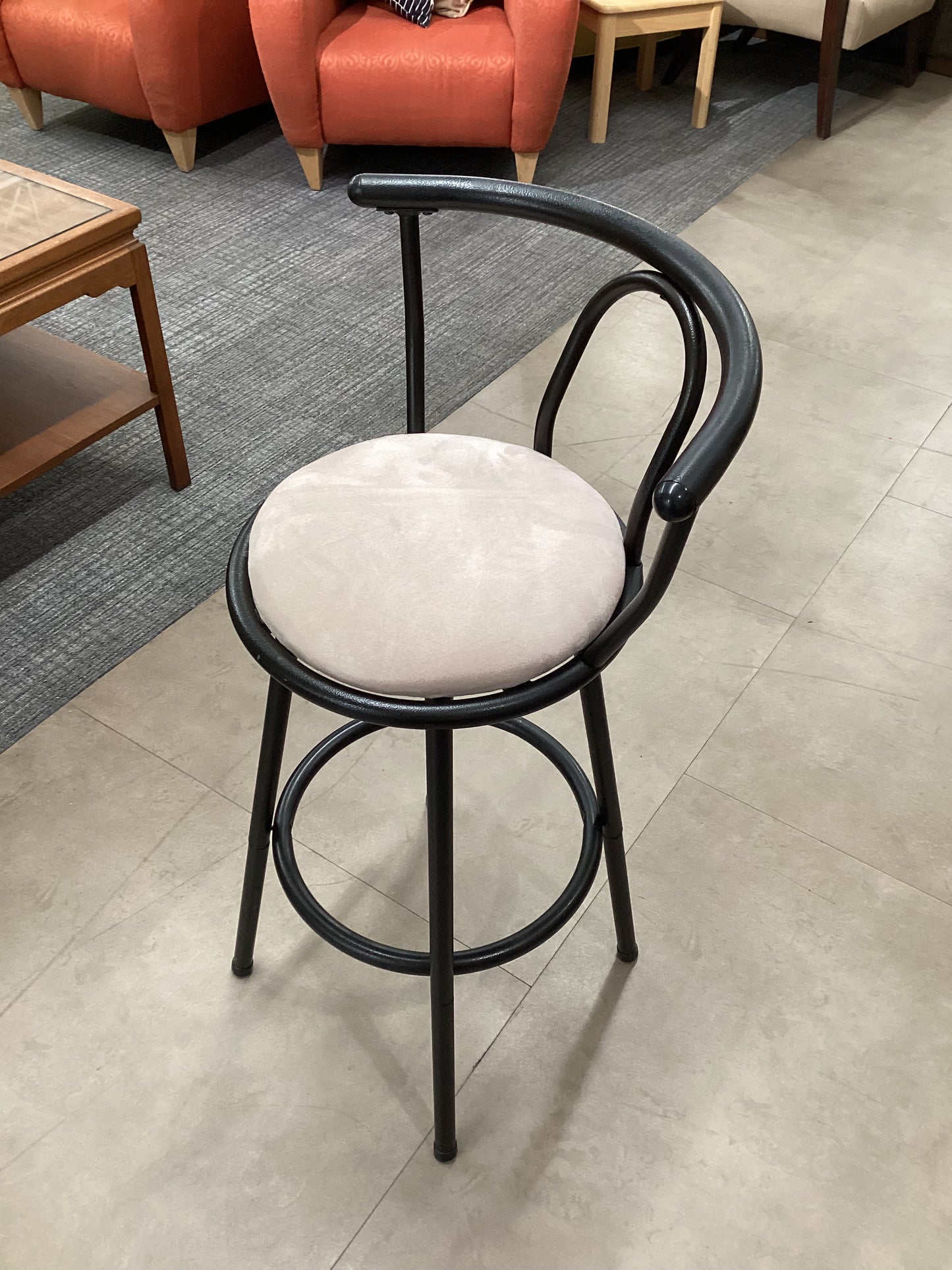 Black Metal & Tan Suede Swivel Stool