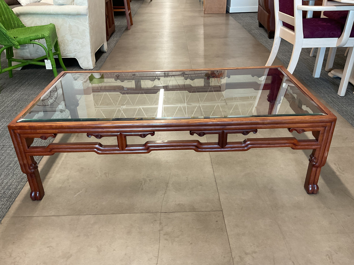 Ming Style Rosewood Glass Top Coffee Table