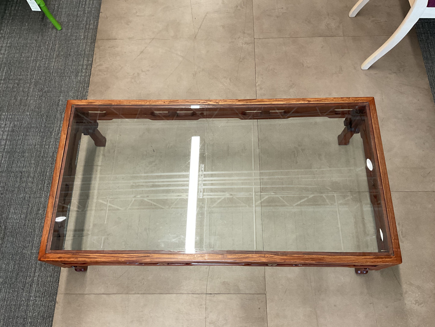 Ming Style Rosewood Glass Top Coffee Table