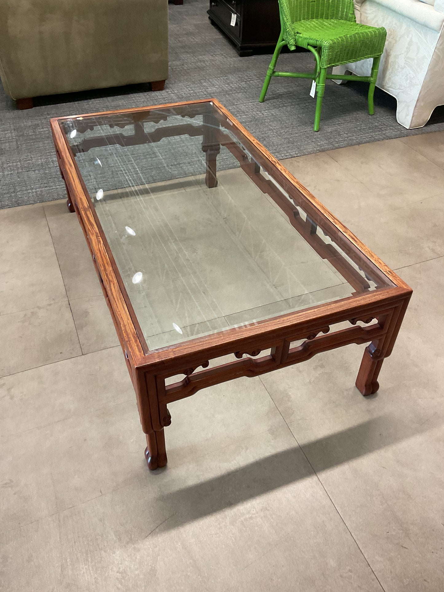 Ming Style Rosewood Glass Top Coffee Table