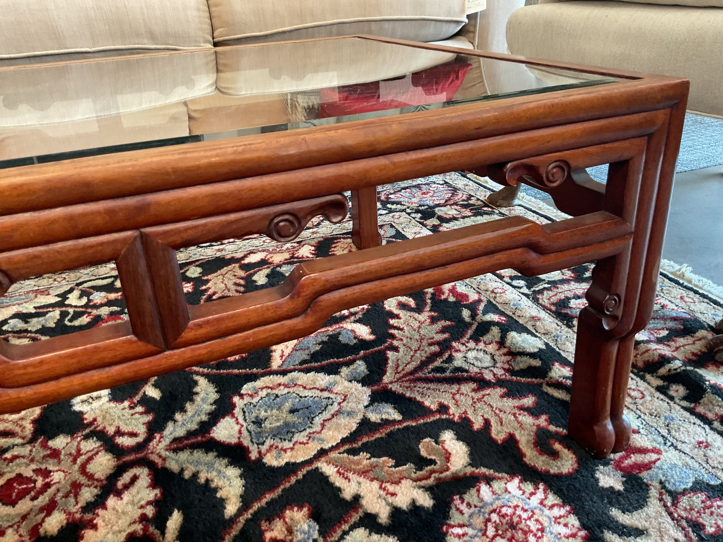 Ming Style Rosewood Glass Top Coffee Table