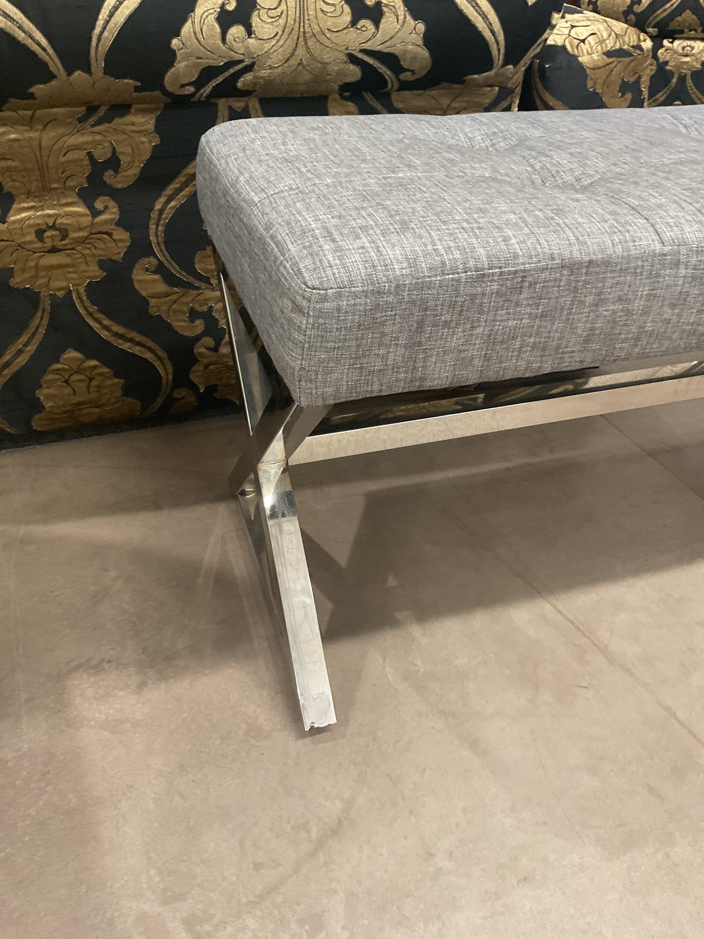 Charcoal Tweed & Metal Bench