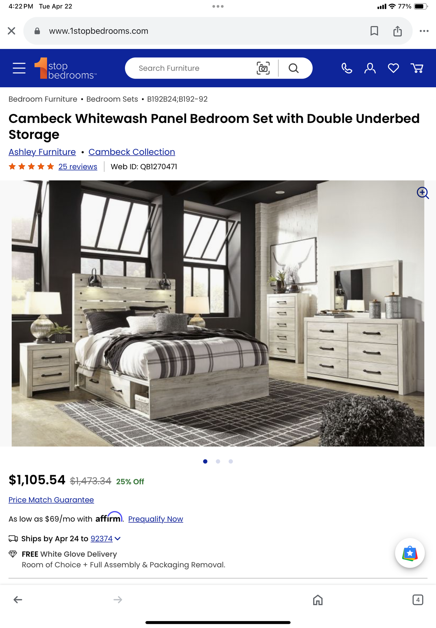 Cambeck Whitewash Queen Bedframe (B165)
