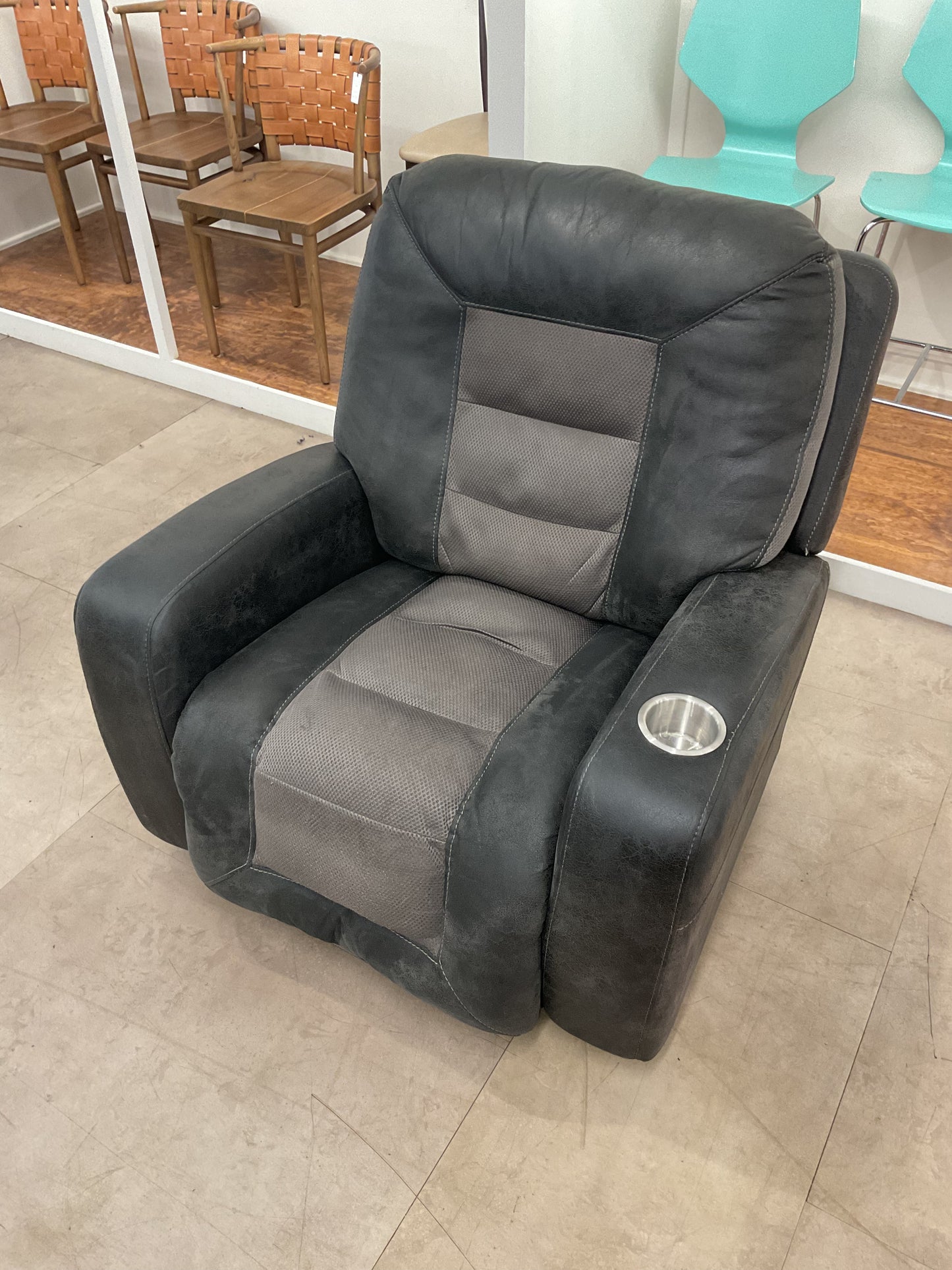 Faux Leather Recliner With Cup Holder