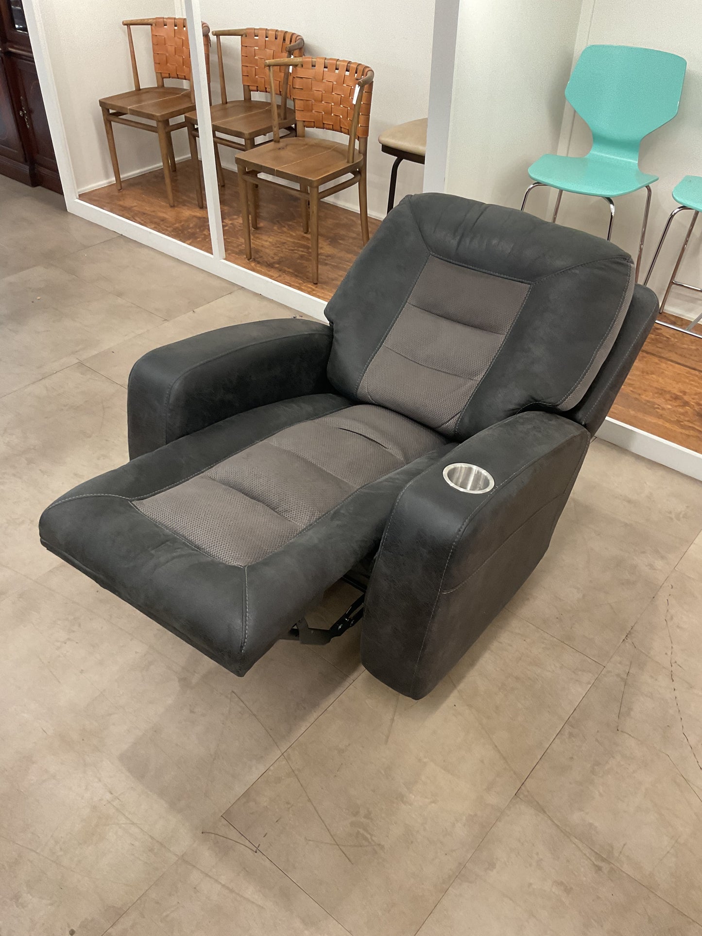Faux Leather Recliner With Cup Holder