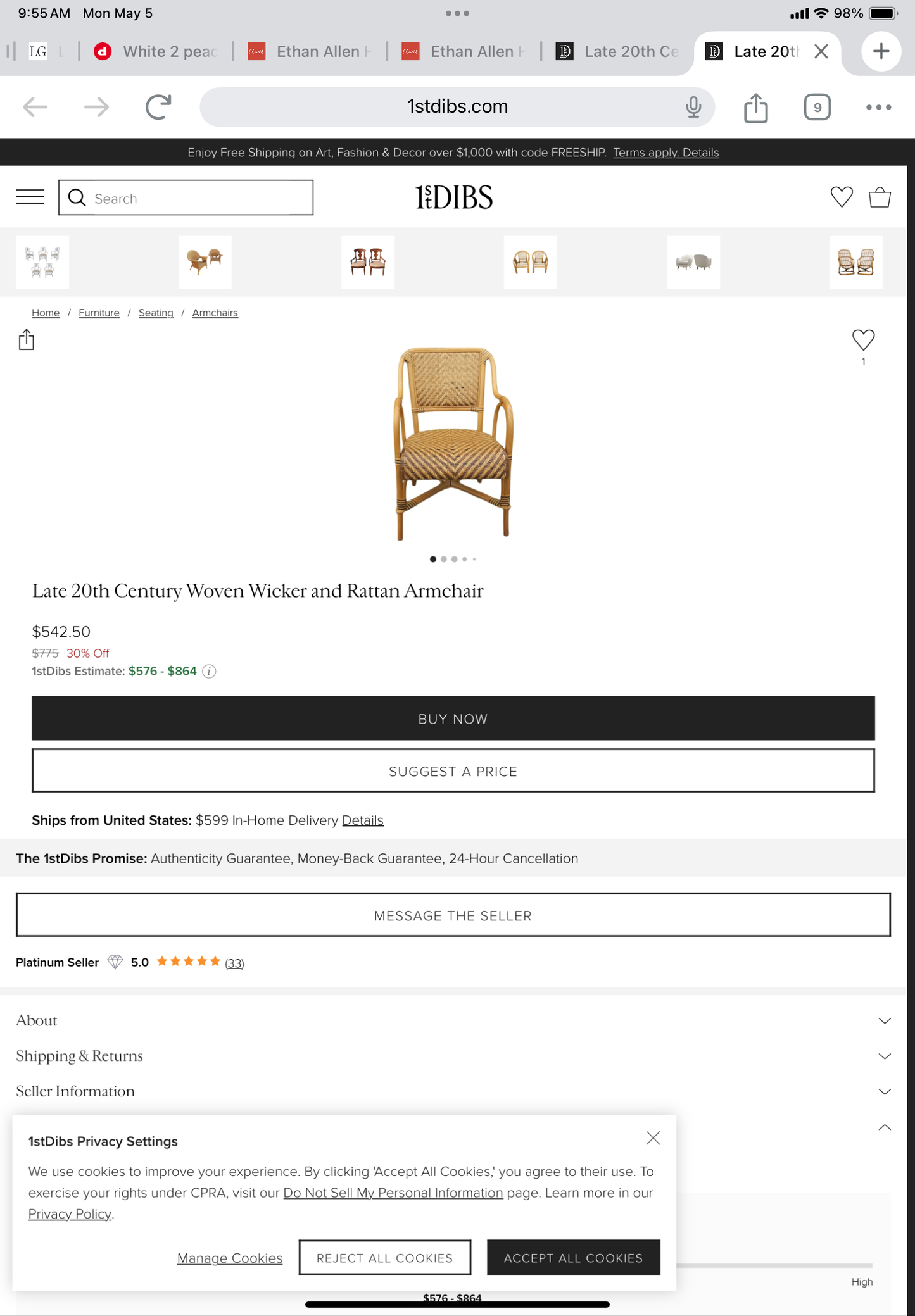 20th Century Woven Wicker Chair