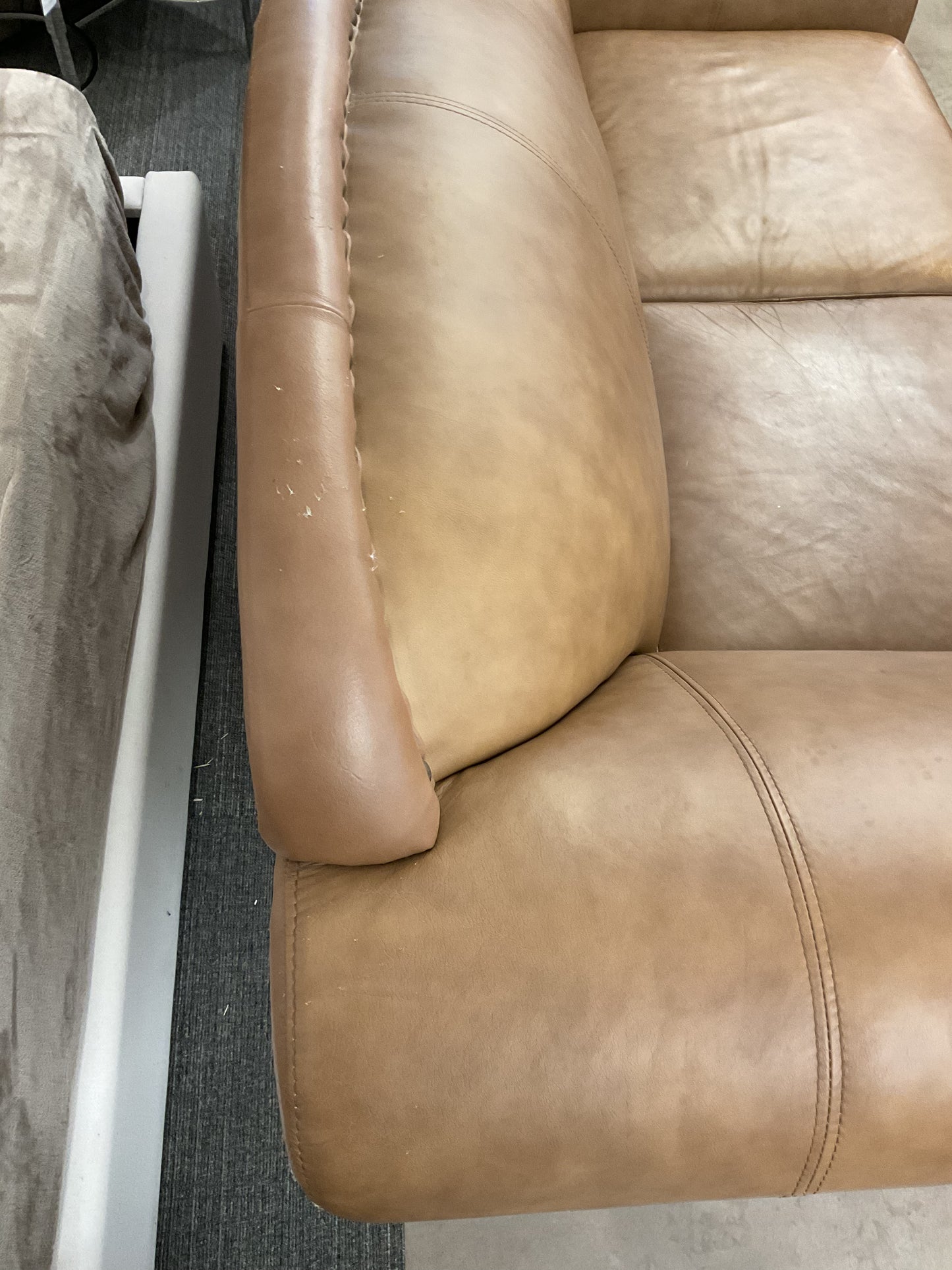 Leather Loveseat On Ornate Wood Base
