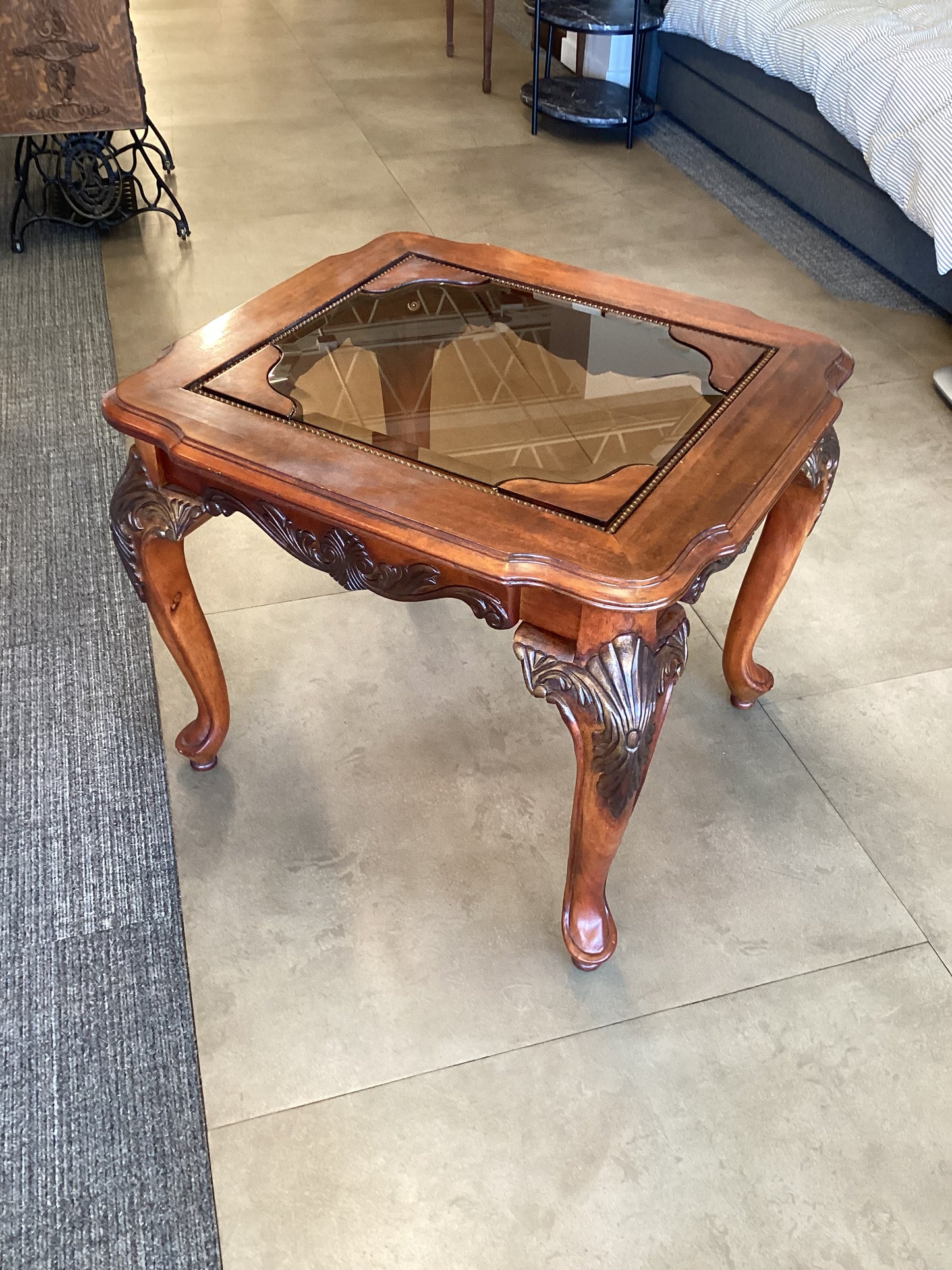 Wooden Glass Top End Table #2