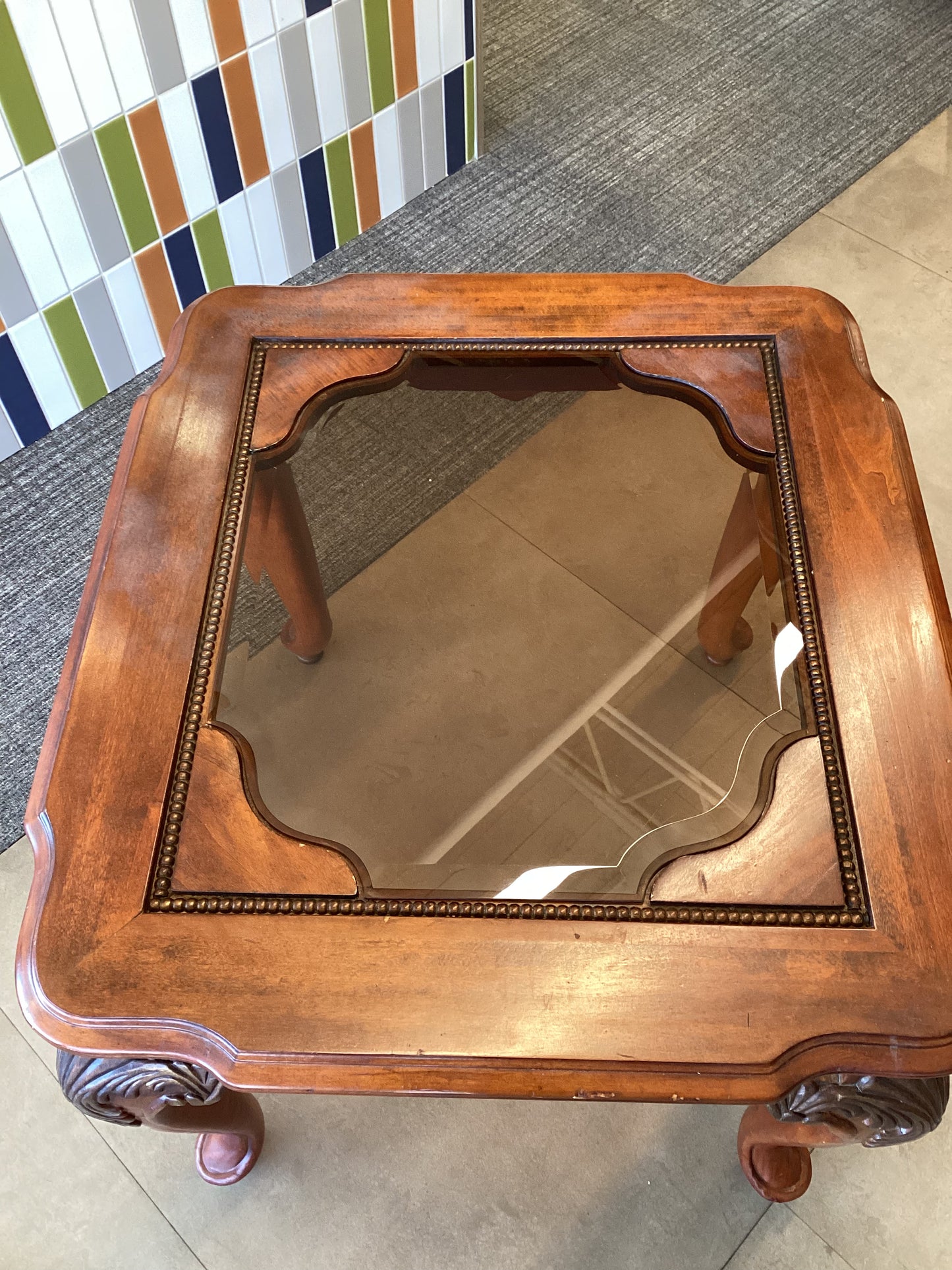 Wooden Glass Top End Table #2