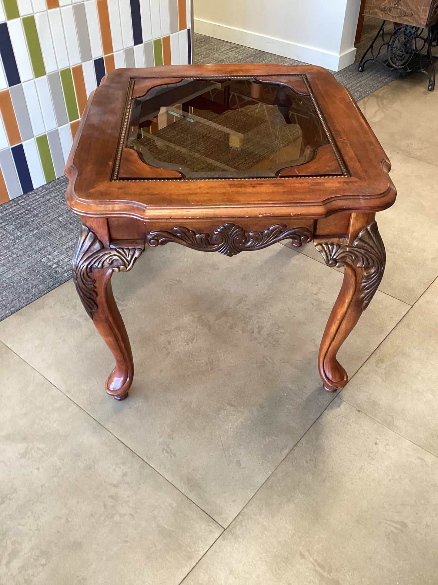 Wooden Glass Top End Table #2