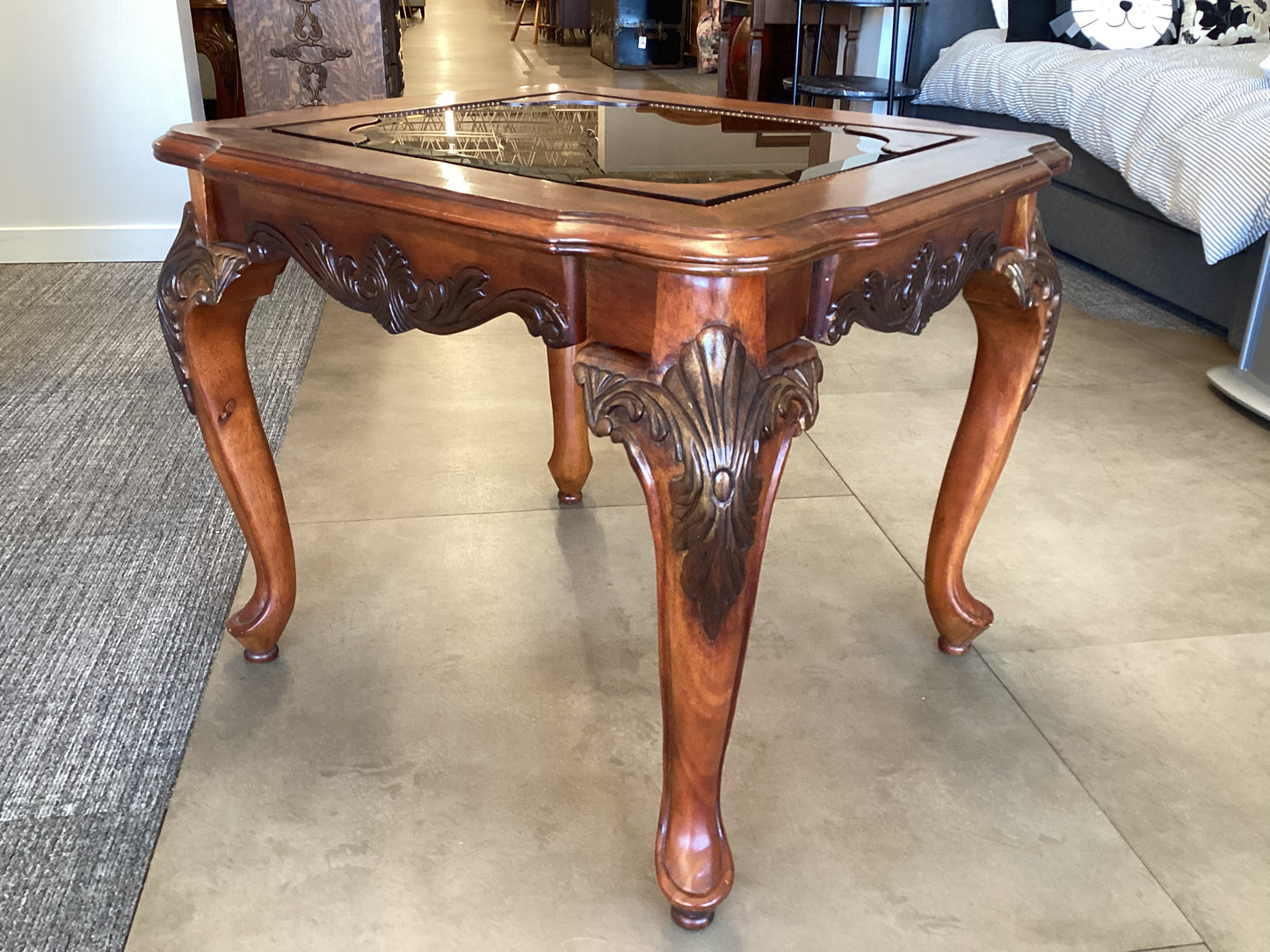 Wooden Glass Top End Table #2