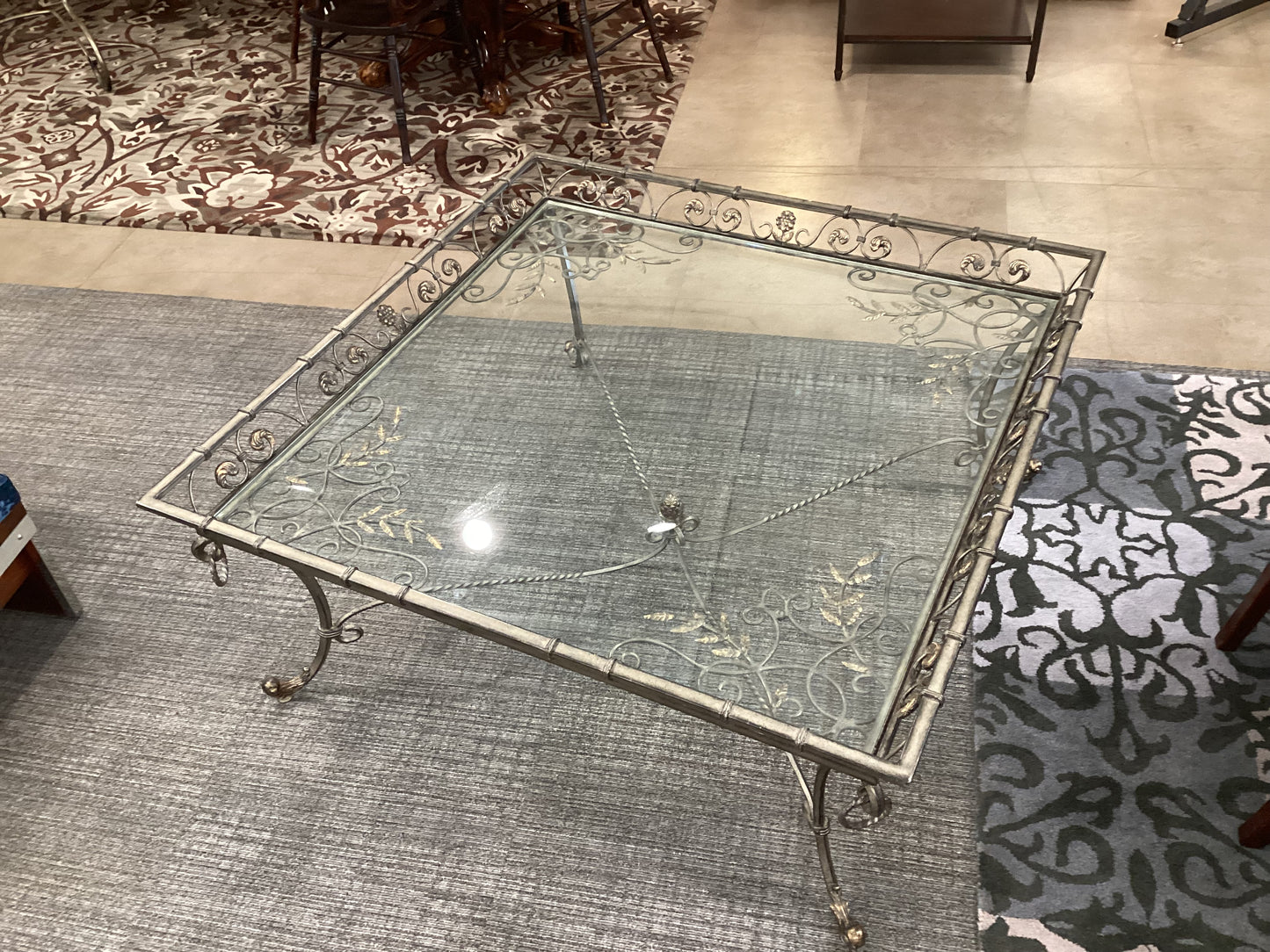 Glass Inlay Iron Patio Table