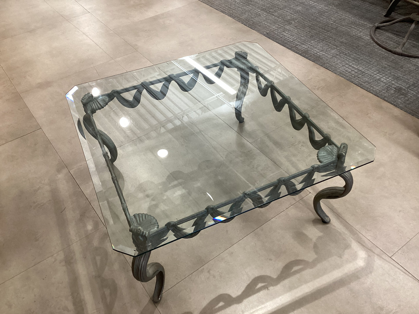 Sculpted Iron Glass Top Coffee Table