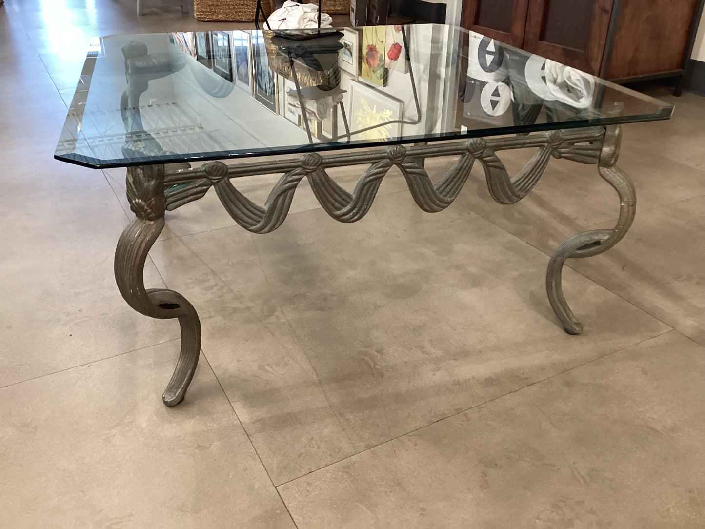 Sculpted Iron Glass Top Coffee Table