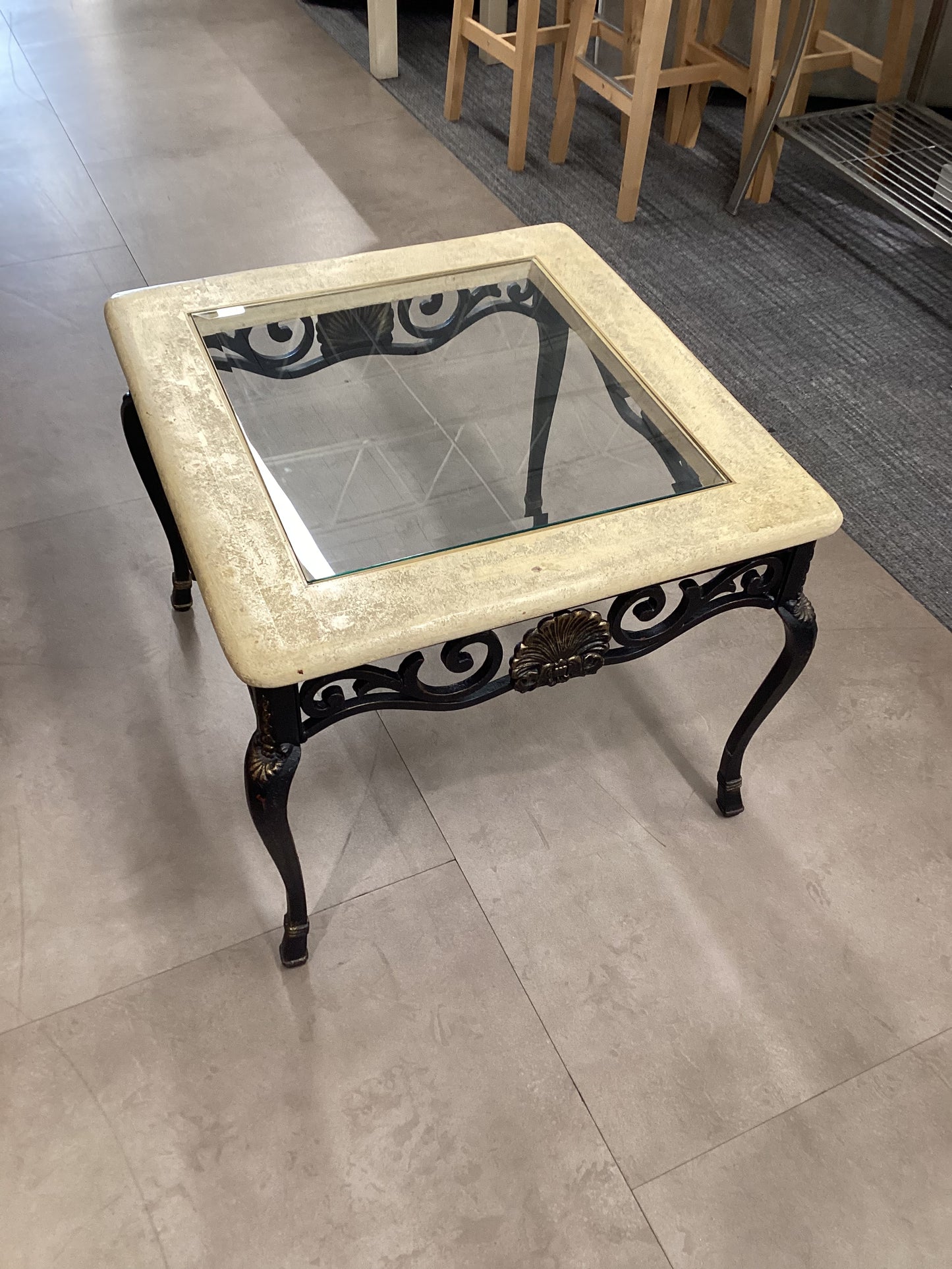 Glass Top Cast Iron End Table
