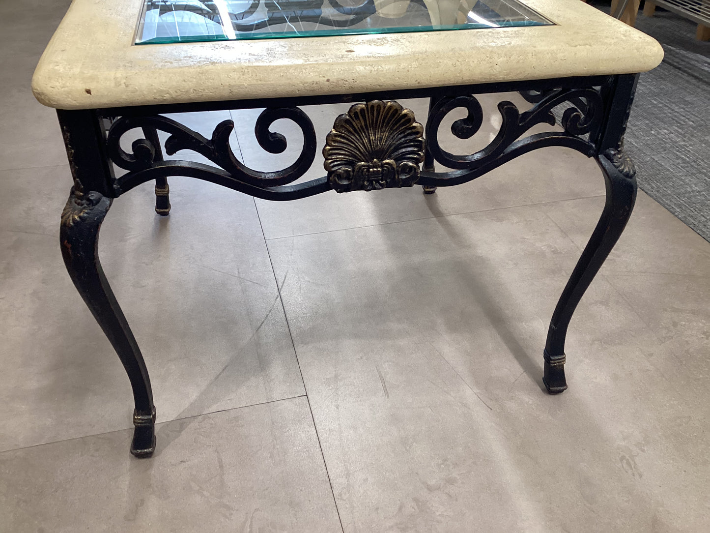 Glass Top Cast Iron End Table