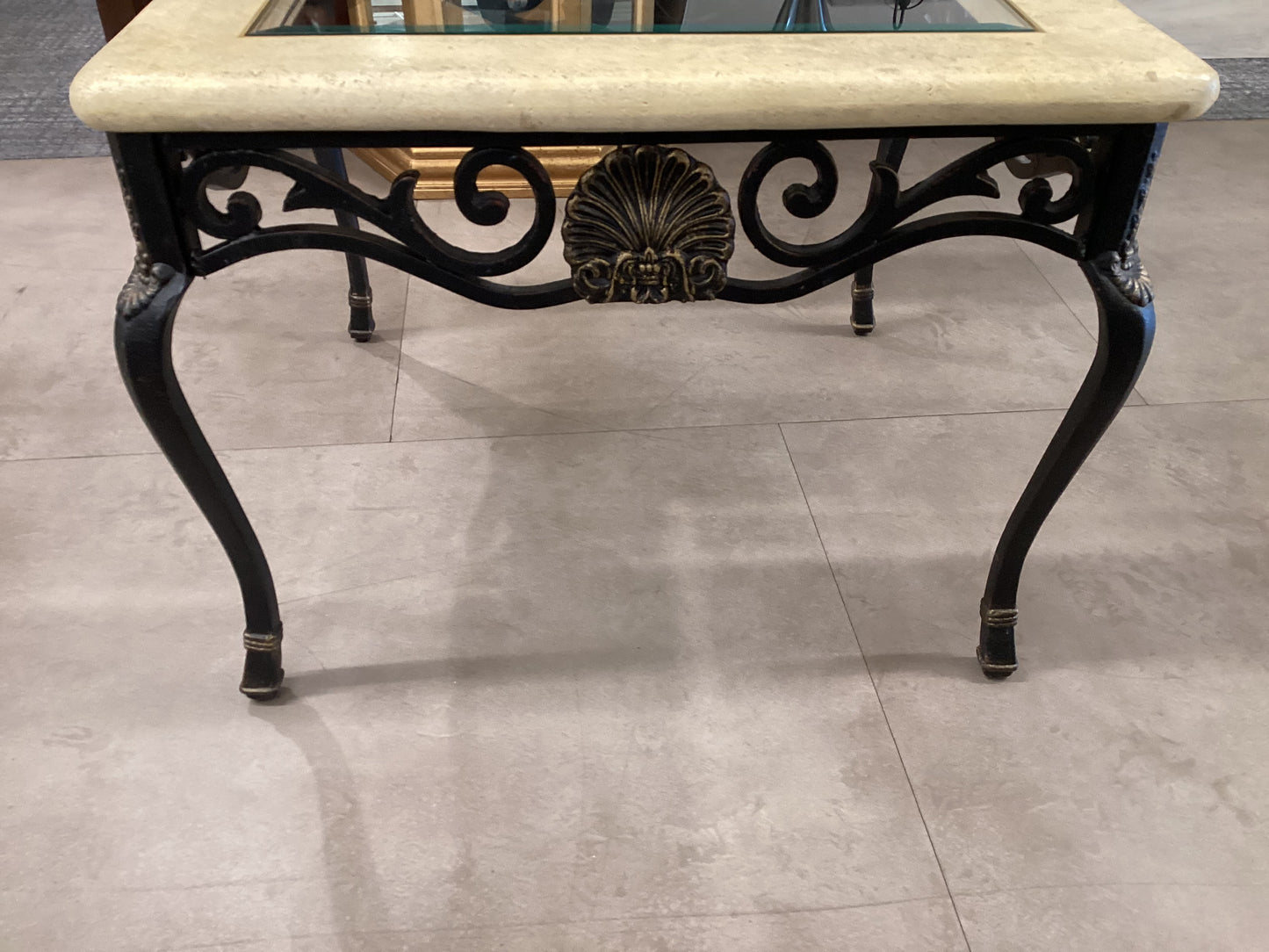 Glass Top Cast Iron End Table