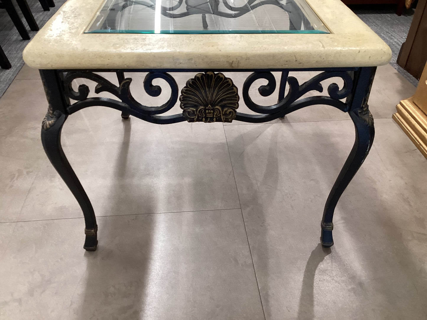Glass Top Cast Iron End Table