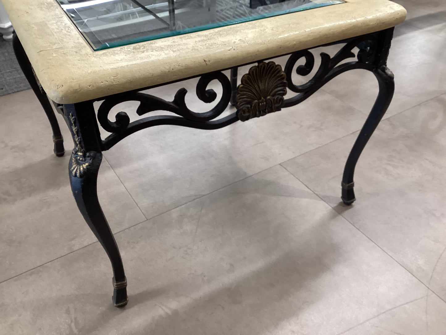 Glass Top Cast Iron End Table