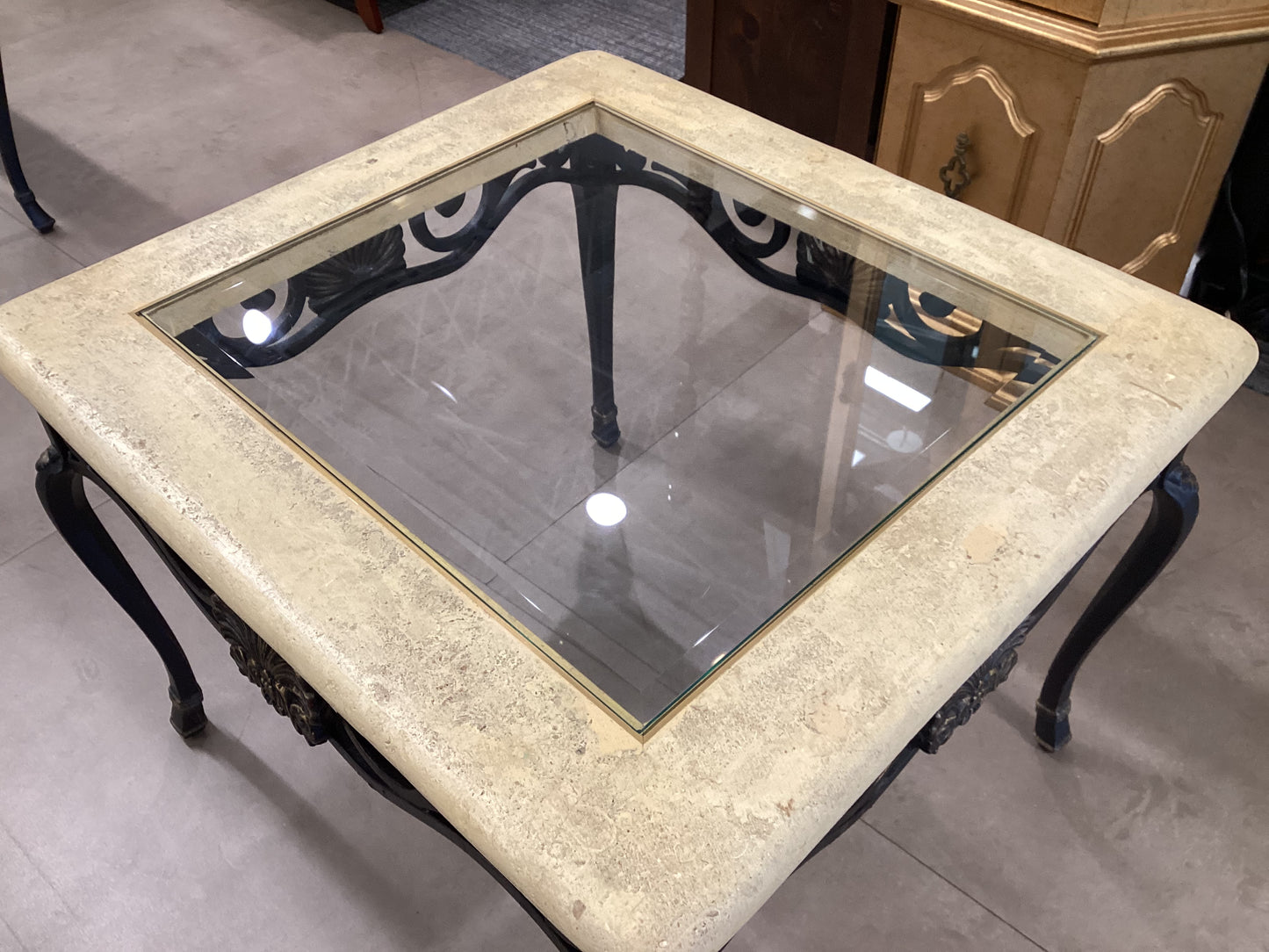 Glass Top Cast Iron End Table