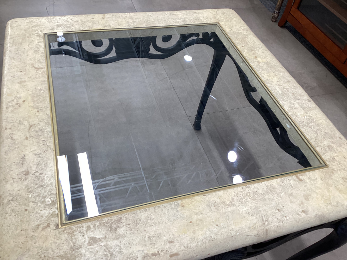 Glass Top Cast Iron End Table
