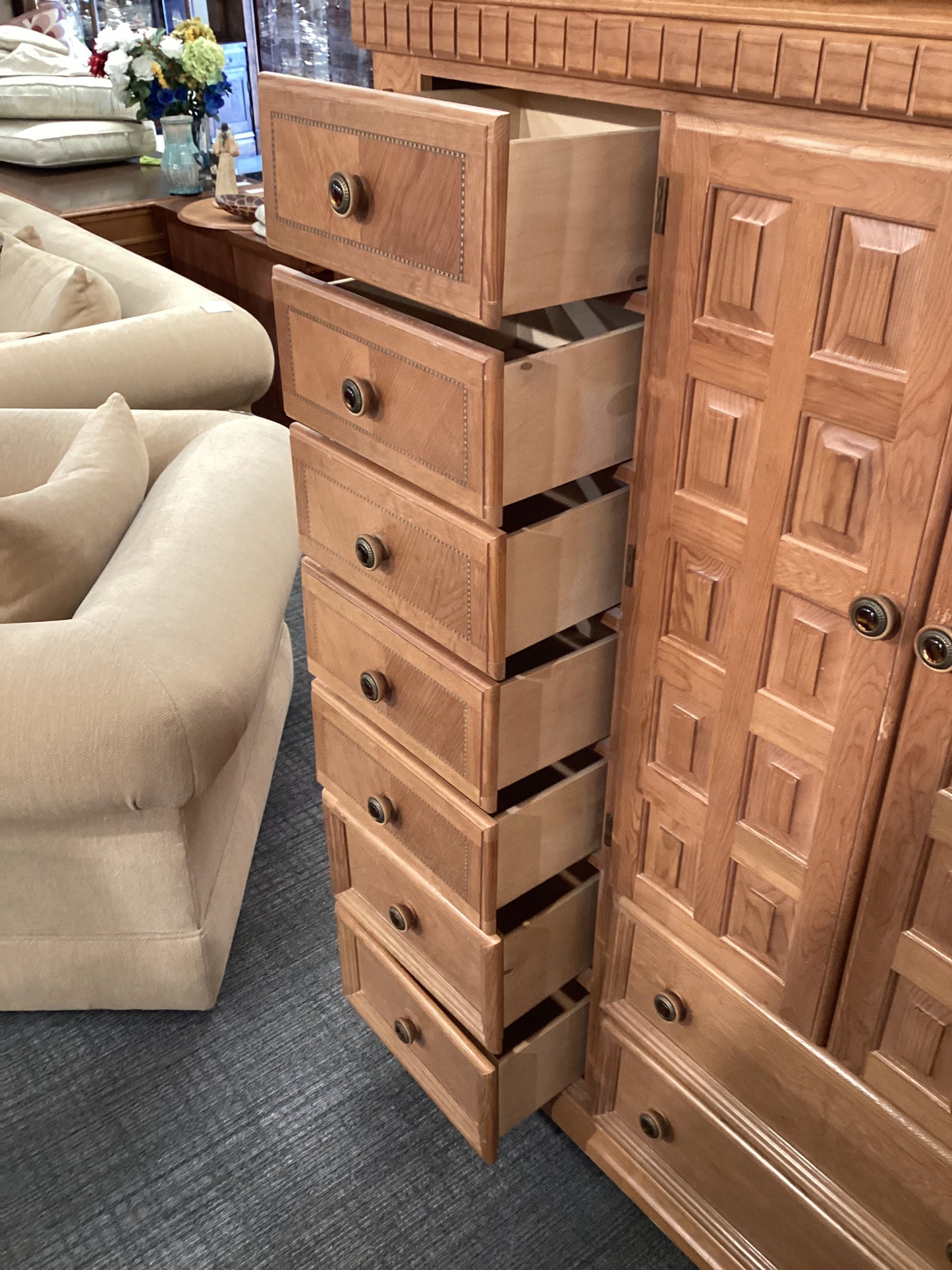 Large Armoire With Decorative Glass Handles
