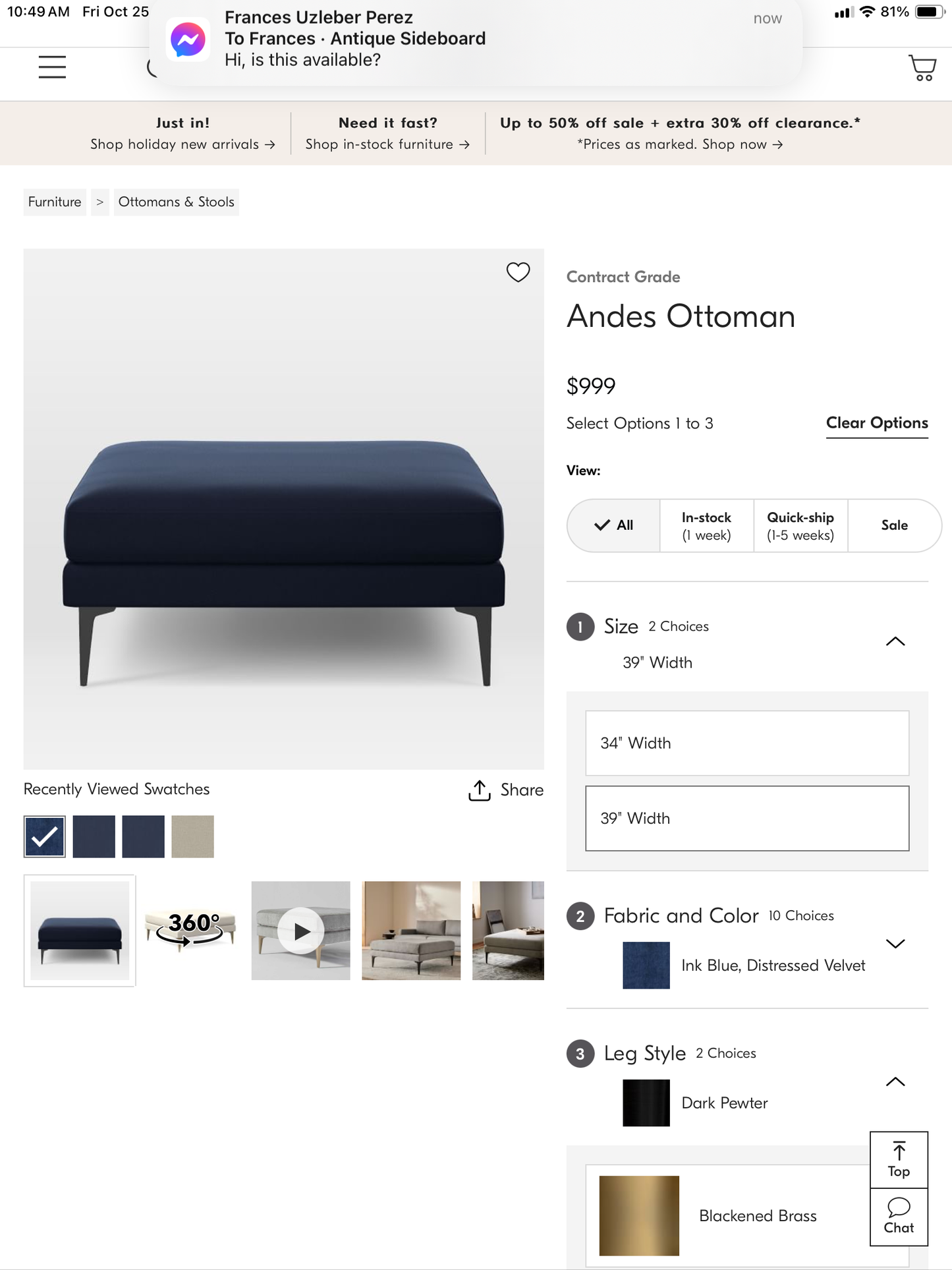 West Elm Andes Ottoman