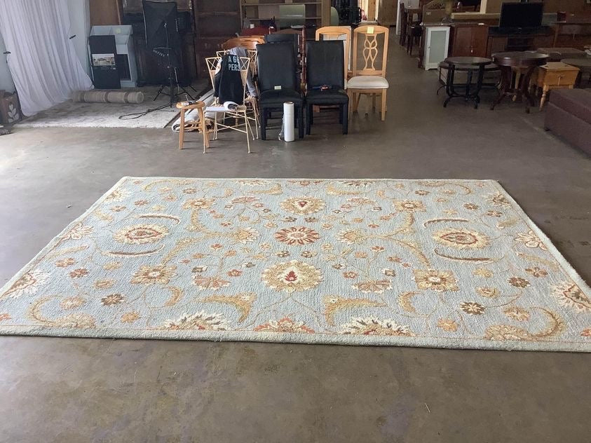 Blue Floral Hand Tufted Rug 7’-10” X 11’(R042)