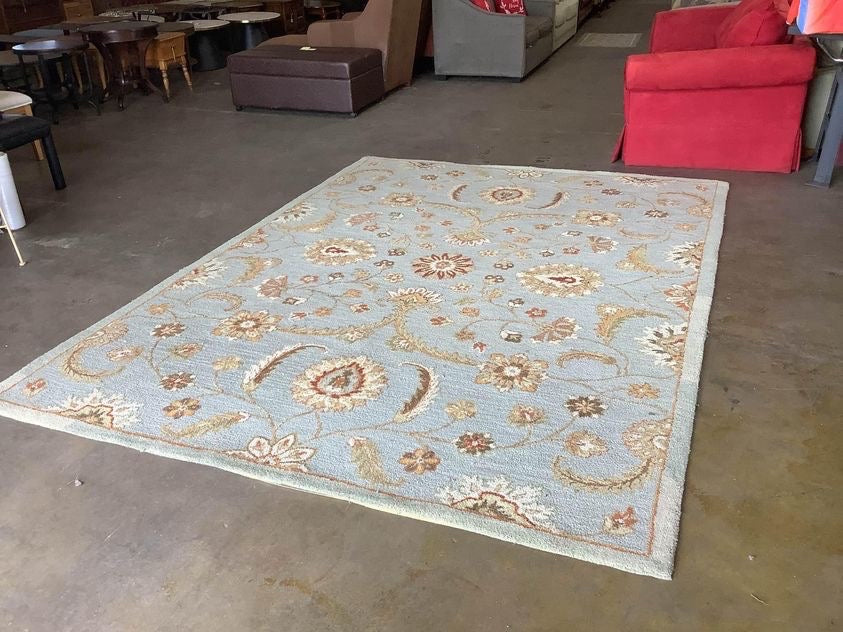 Blue Floral Hand Tufted Rug 7’-10” X 11’(R042)