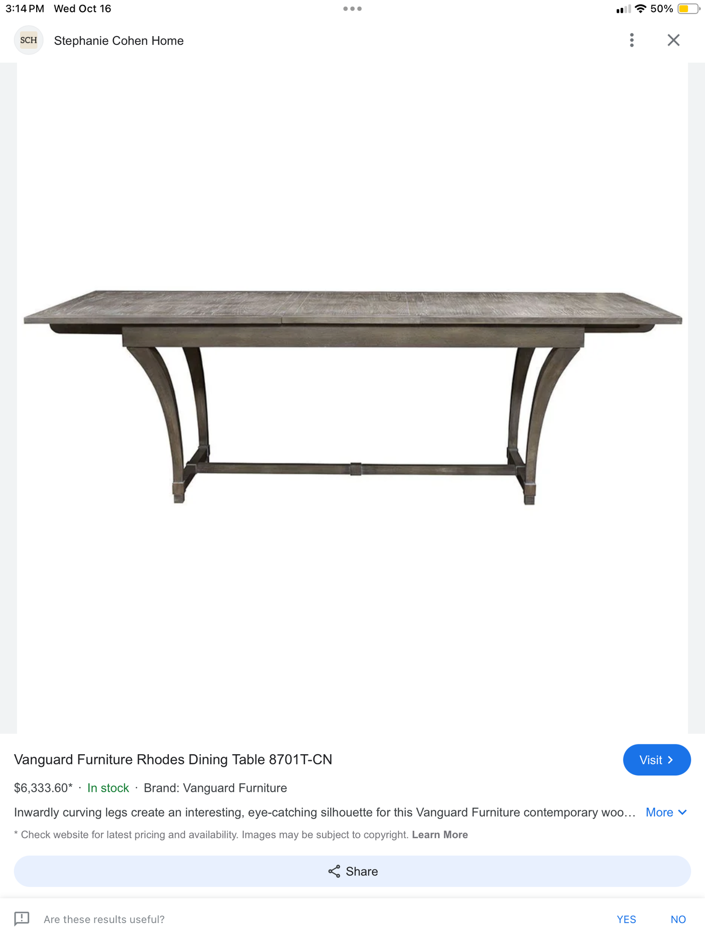 Vanguard Furniture Rhodes Dining Table