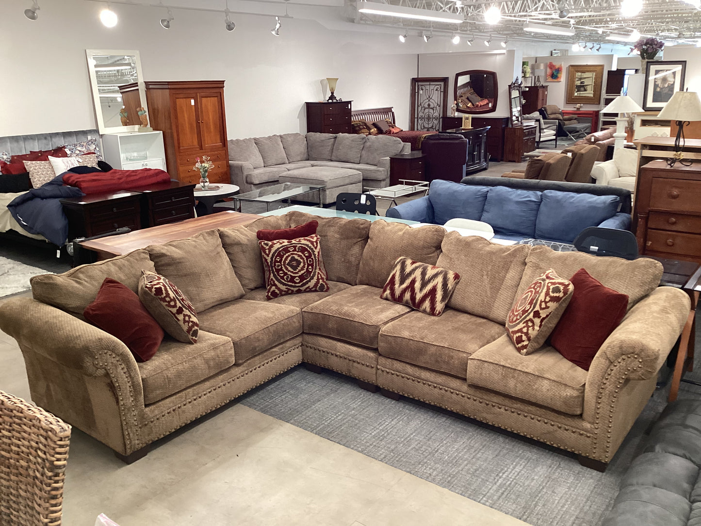 Brown Studded Sectional