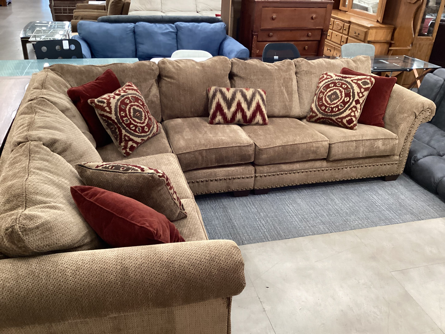 Brown Studded Sectional