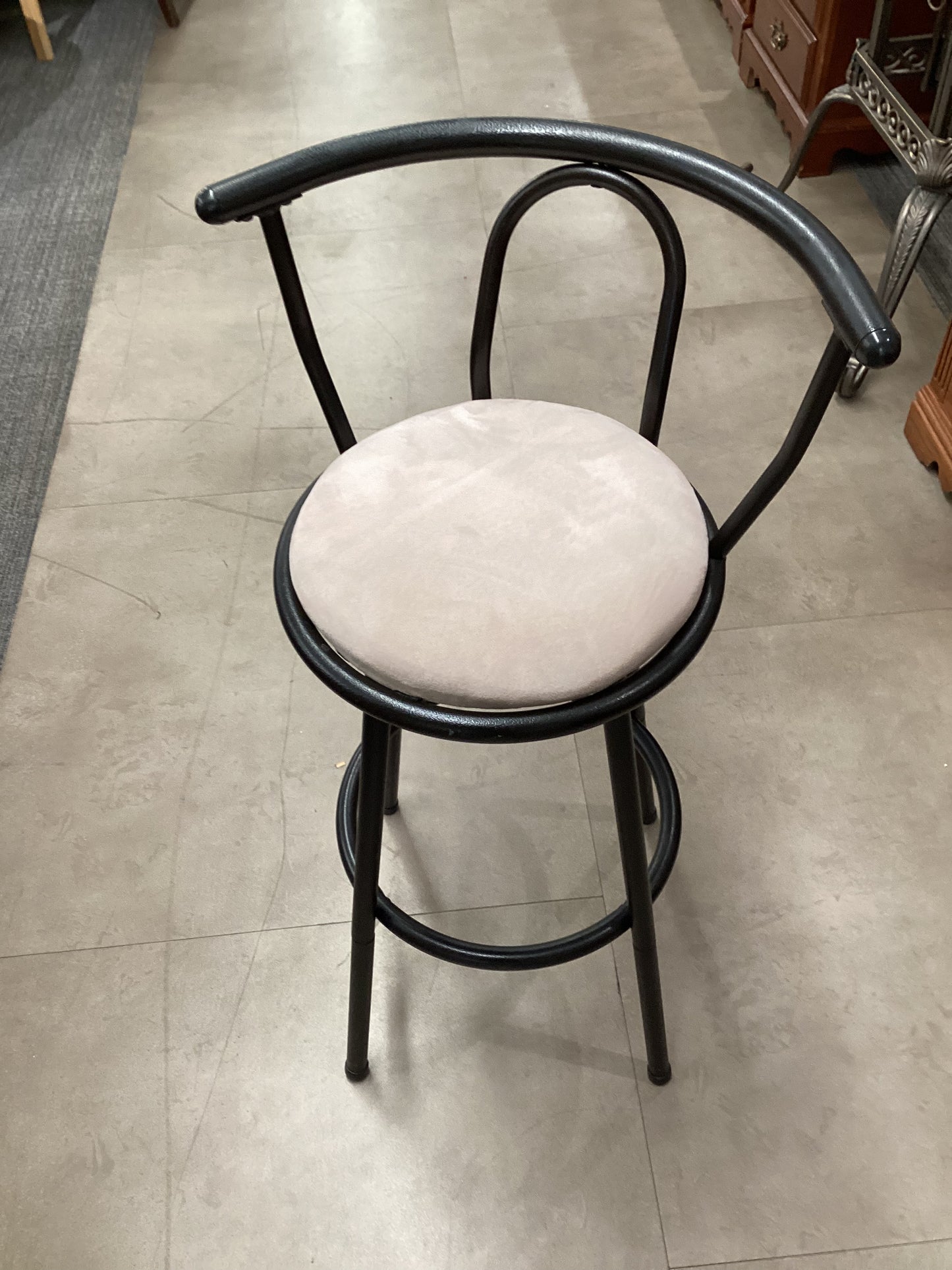 Black Metal & Tan Suede Swivel Stool