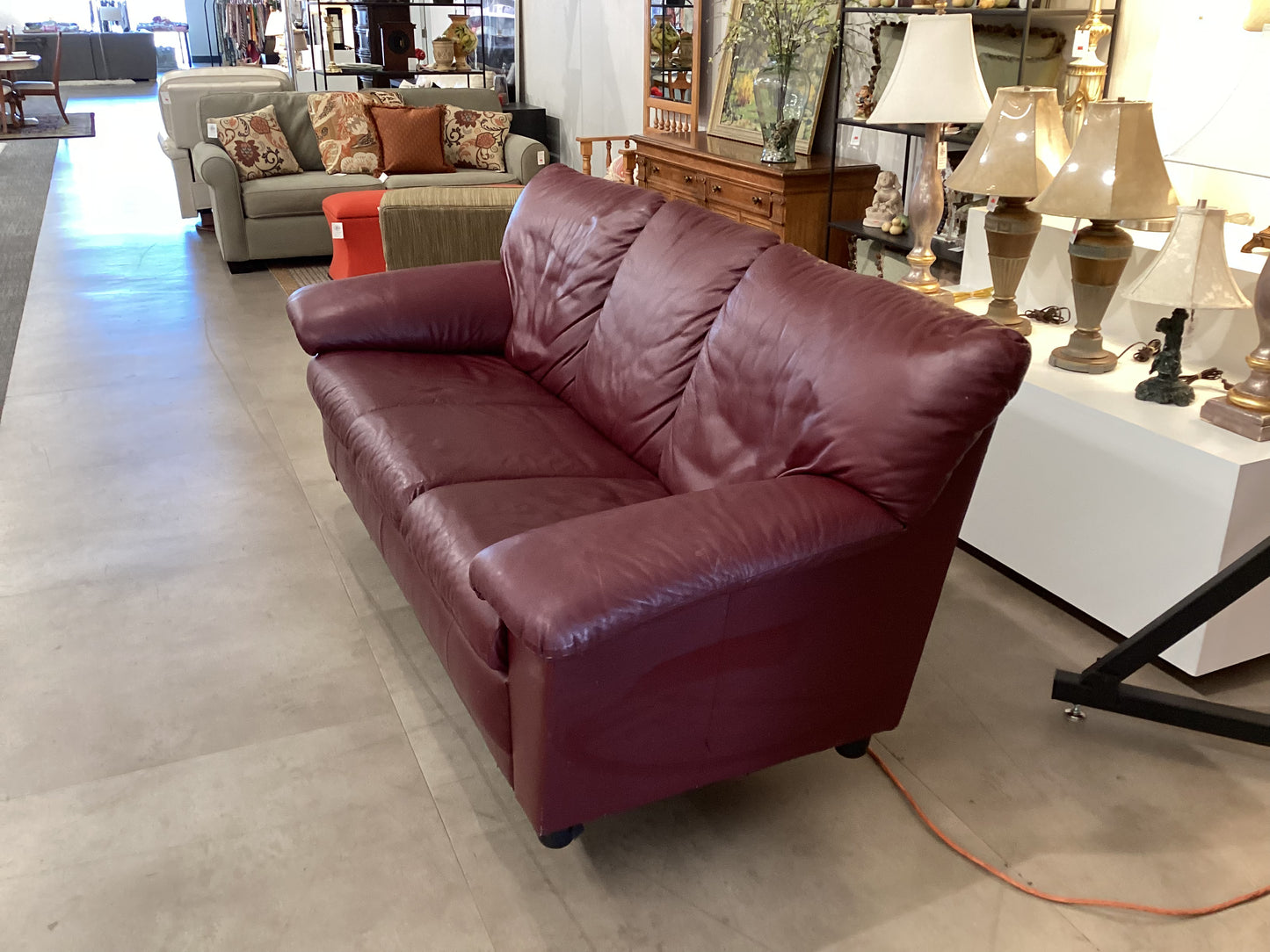 Burgundy Faux Leather Sofa