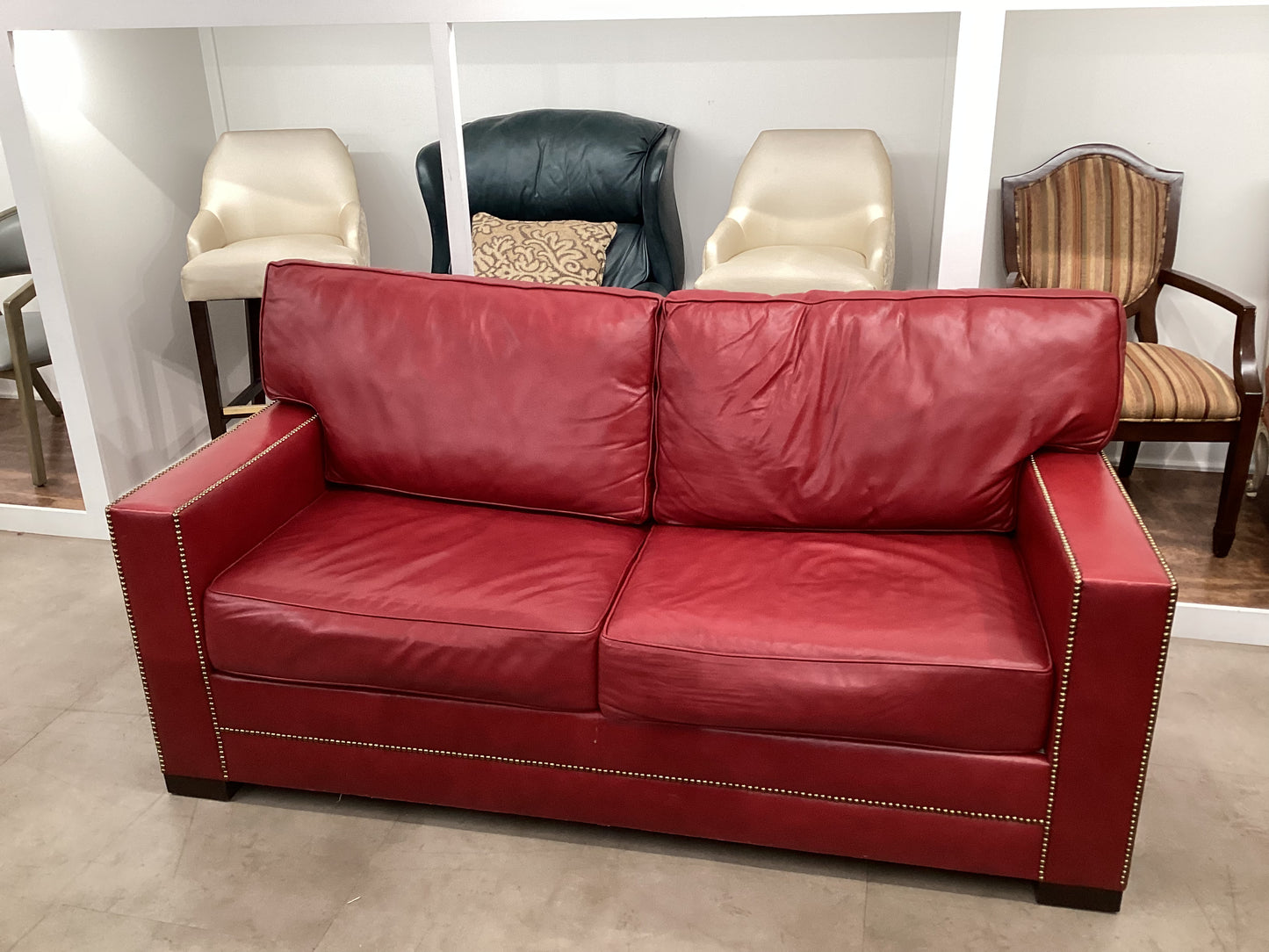 Classic Red Leather Love Seat