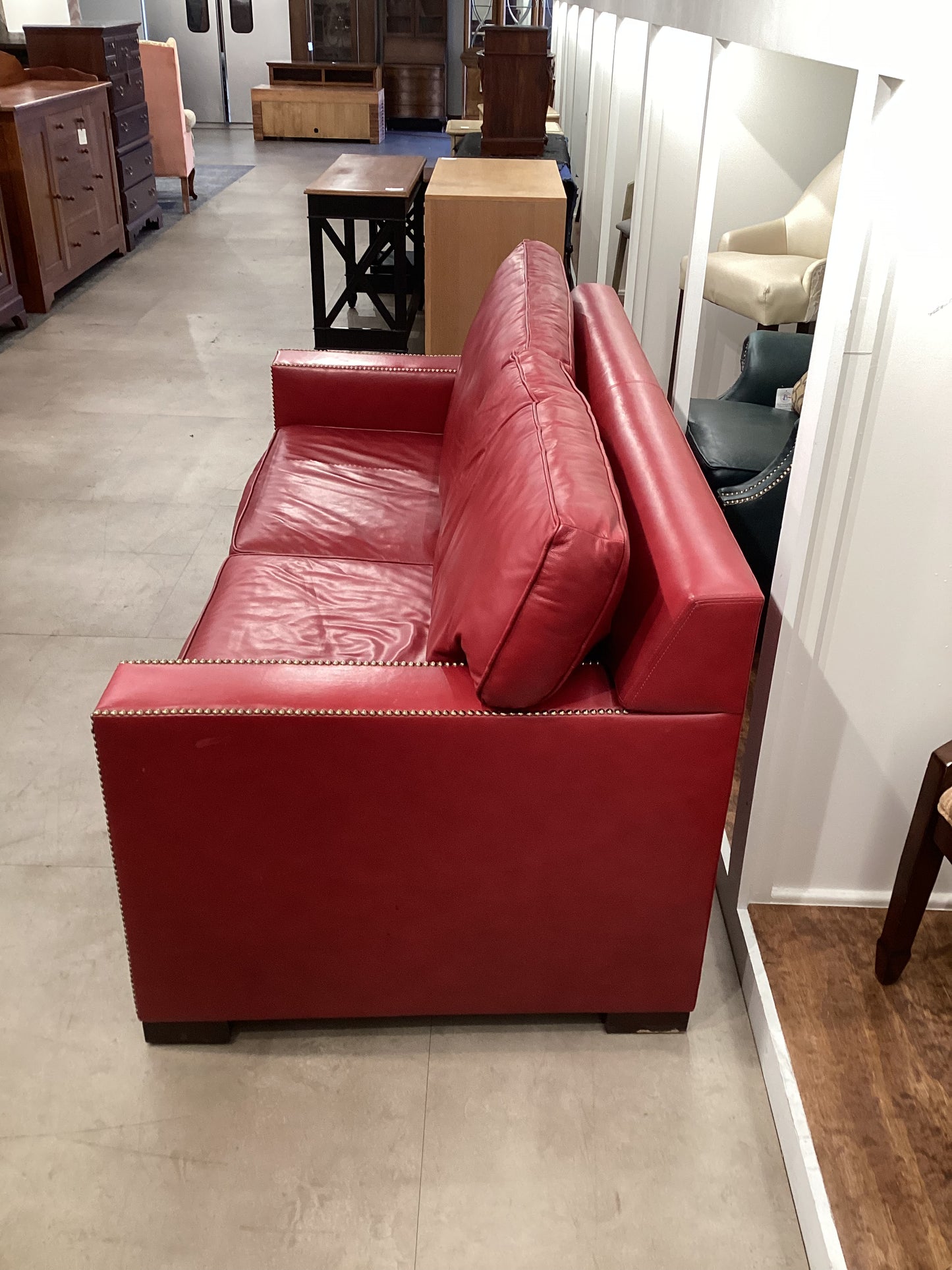 Classic Red Leather Love Seat