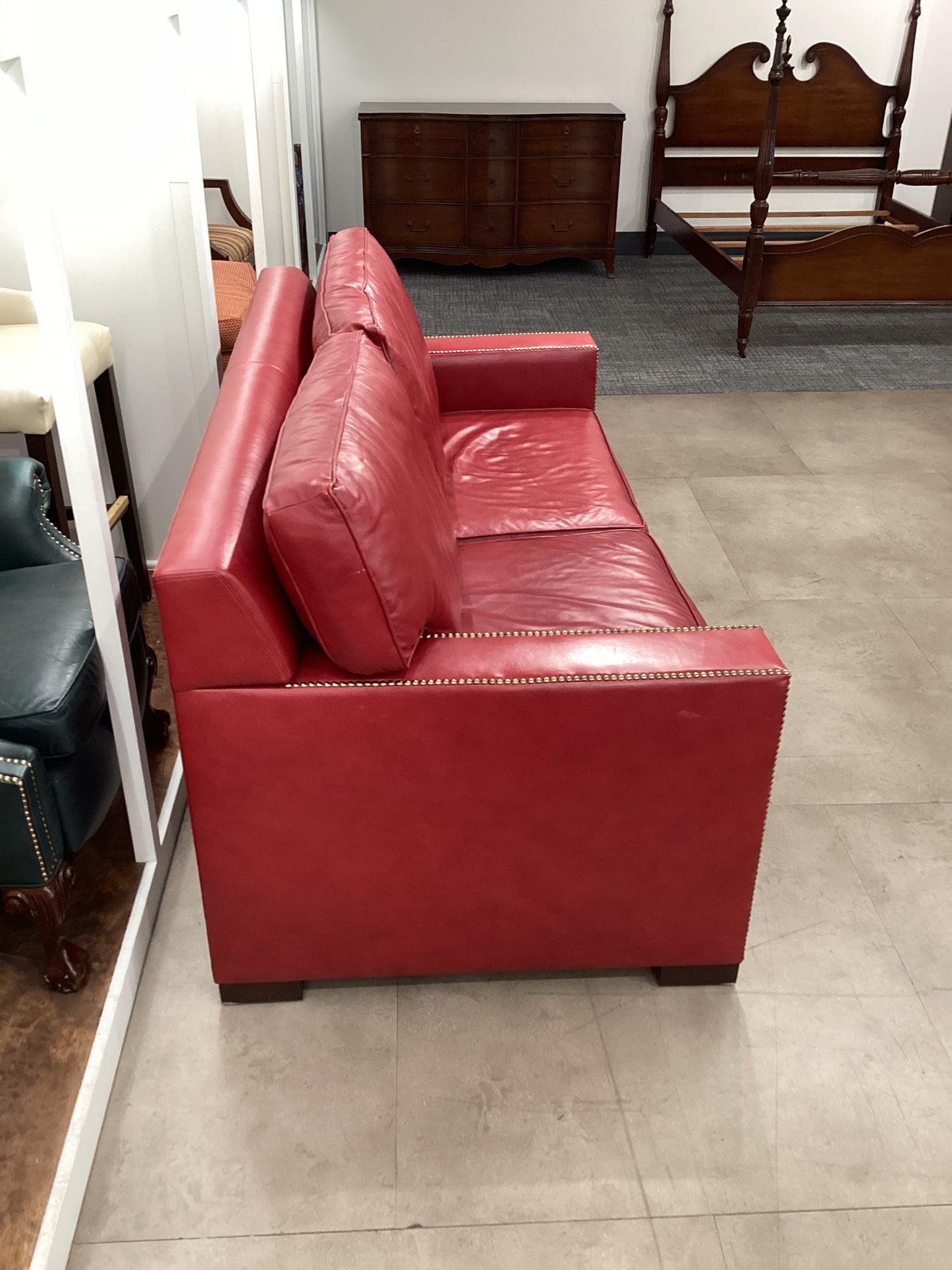 Classic Red Leather Love Seat