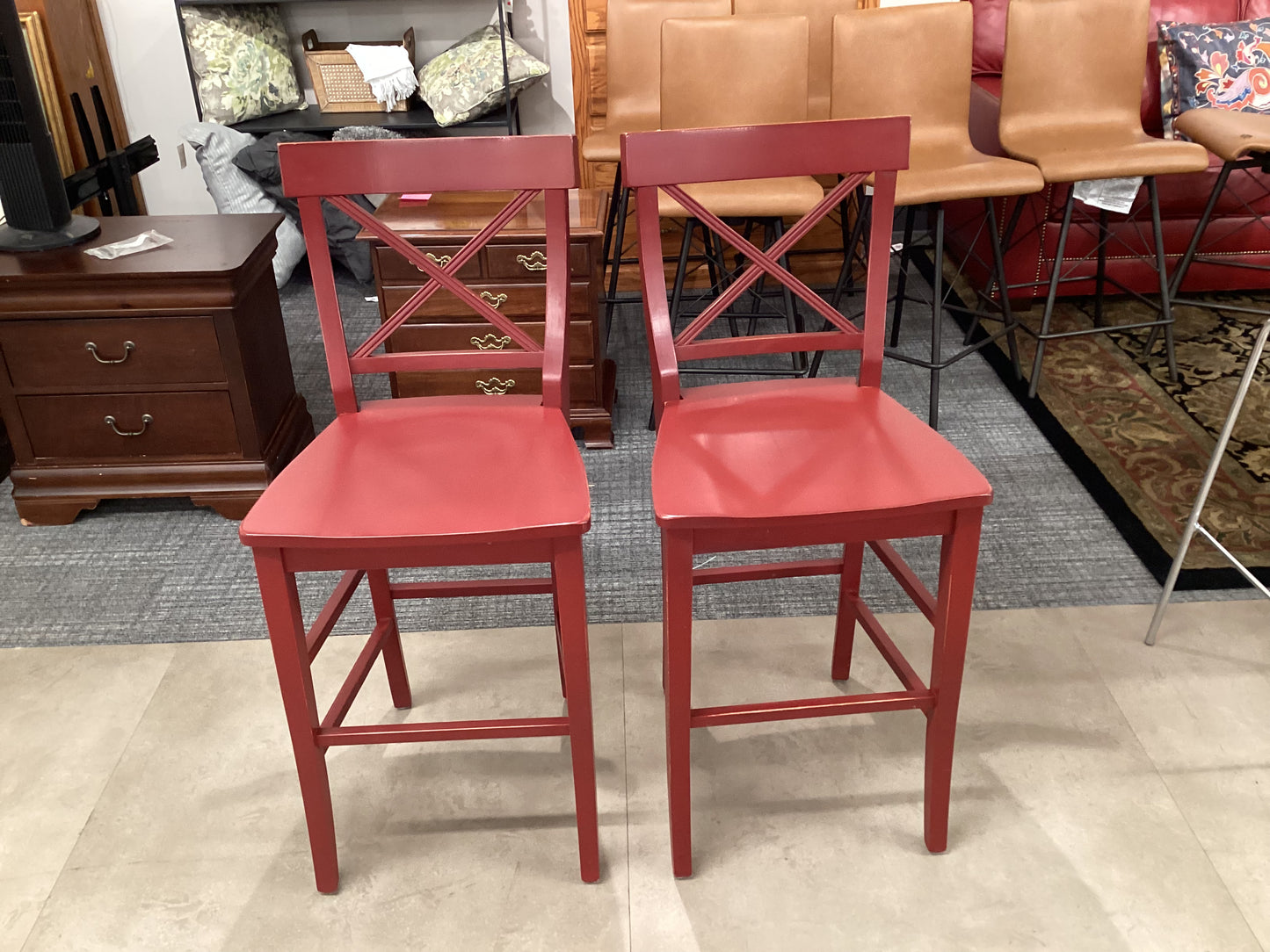 Red farmhouse chair pair