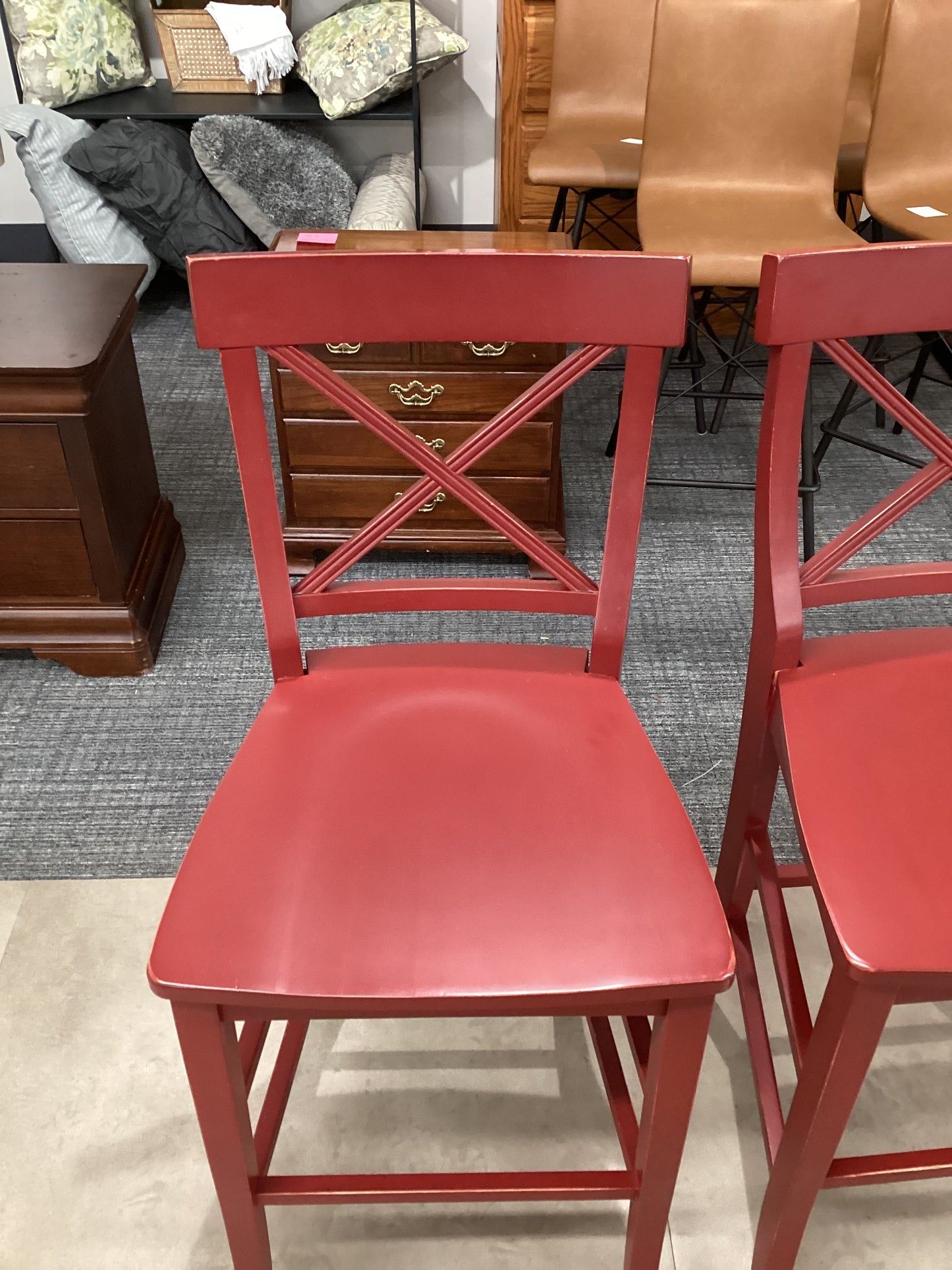 Red farmhouse chair pair