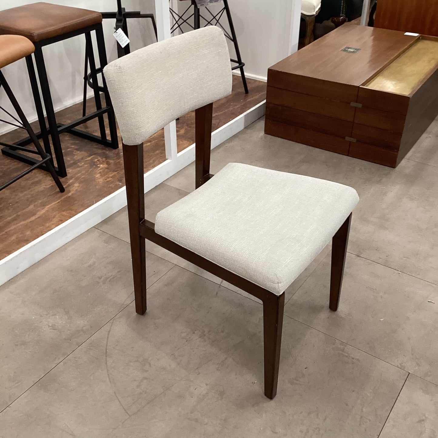 Beige & Wood Accent Chair