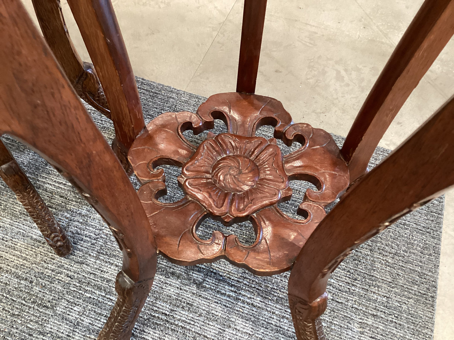 Antique Chinese carved & marble inset taboret