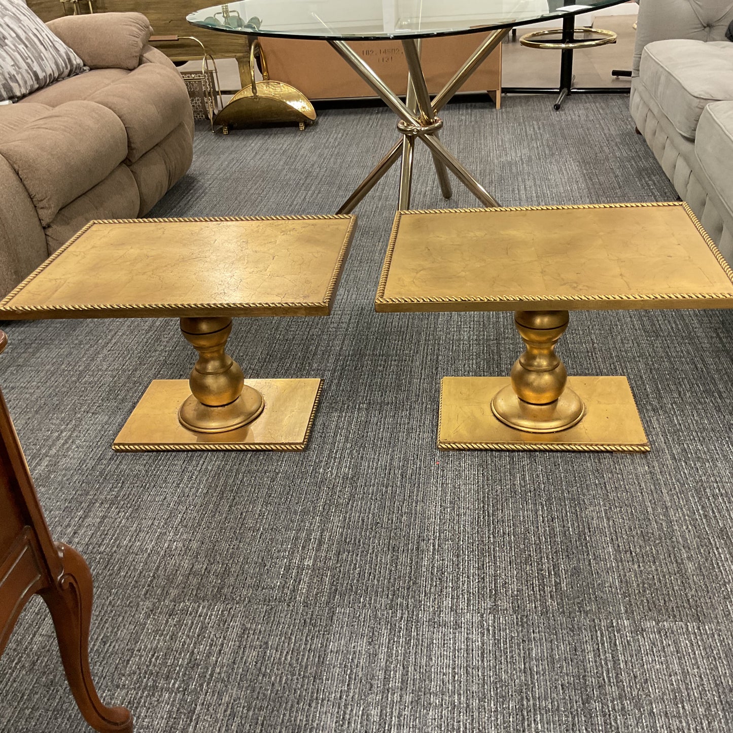 Mid Century Gilt Wood Pedestal Side Tables