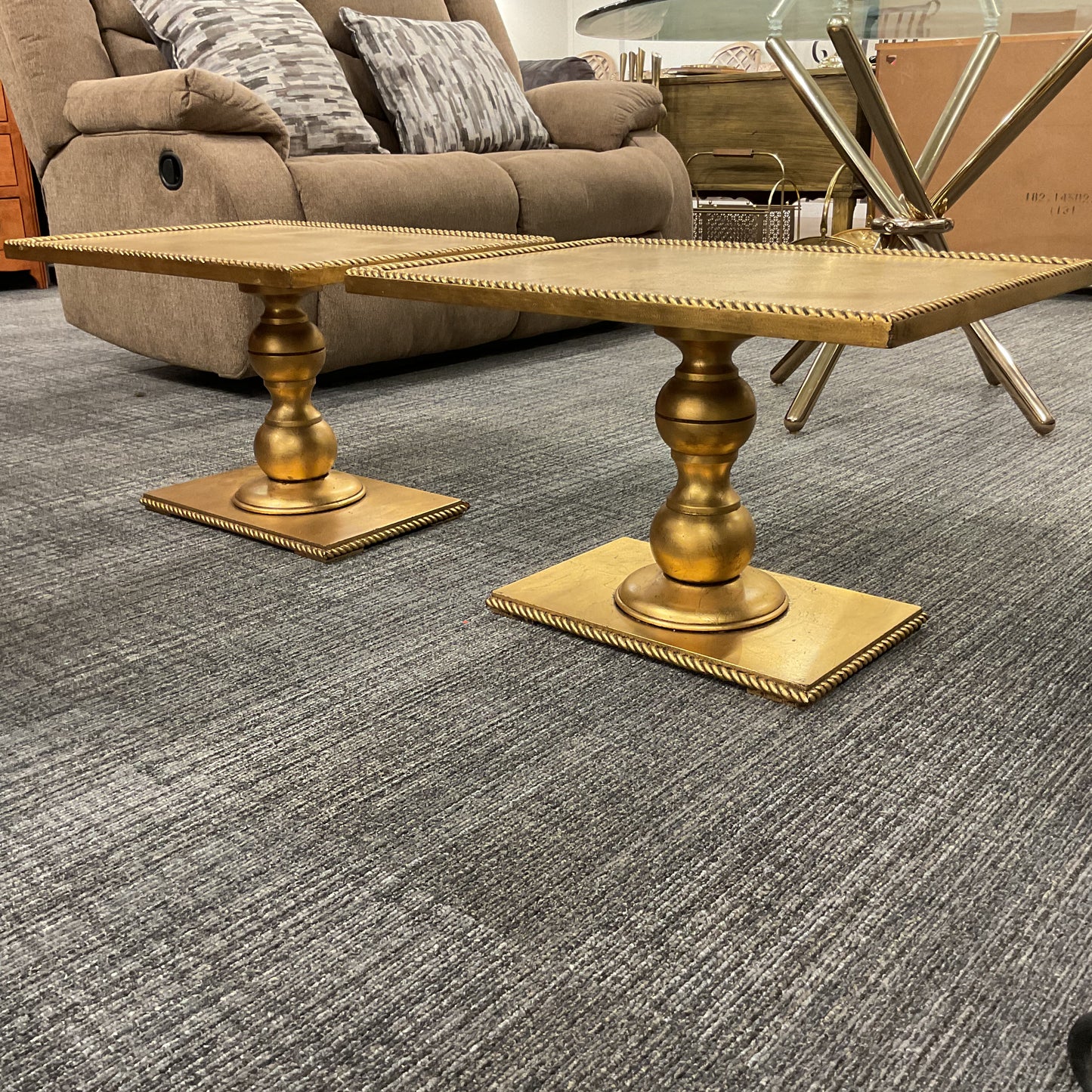 Mid Century Gilt Wood Pedestal Side Tables