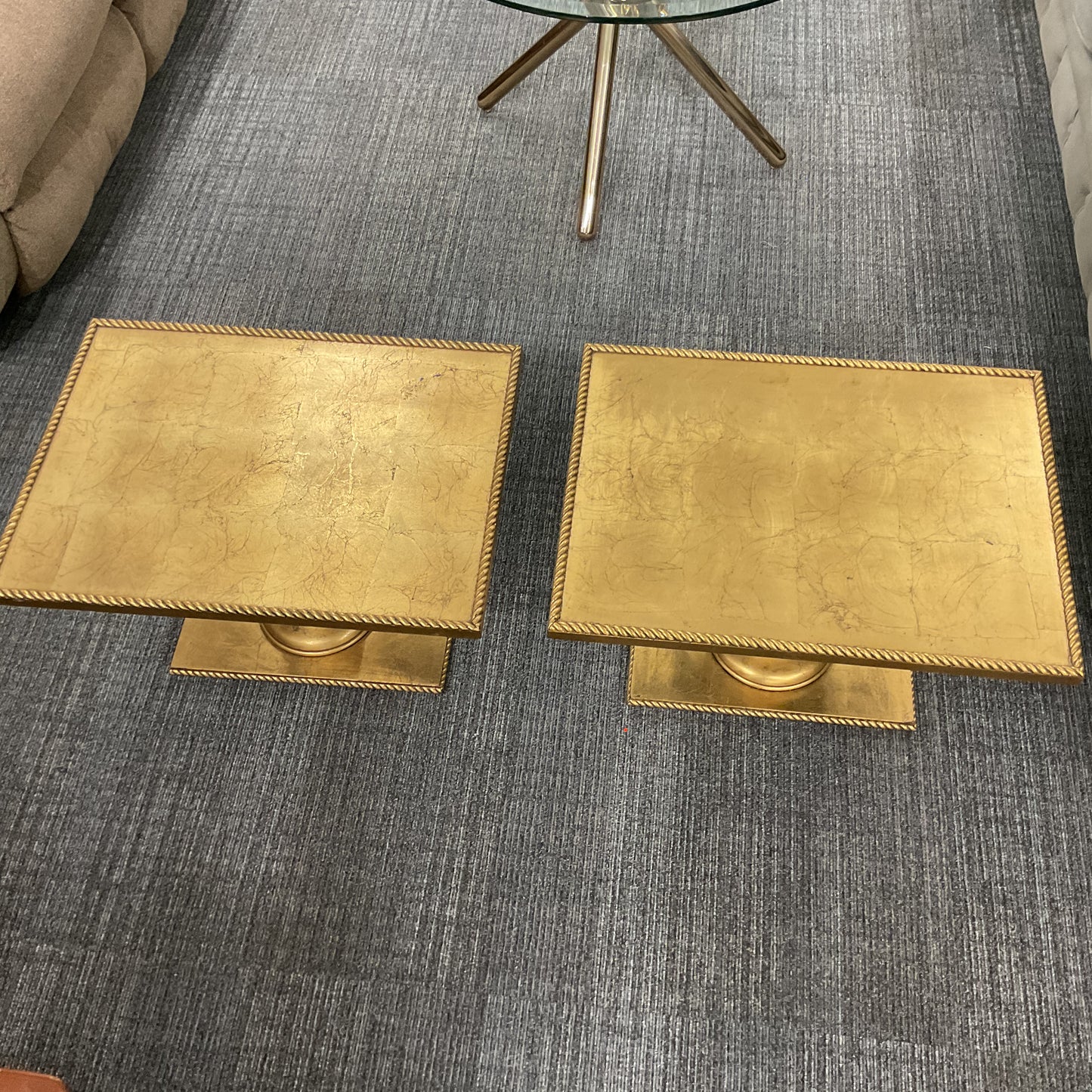 Mid Century Gilt Wood Pedestal Side Tables