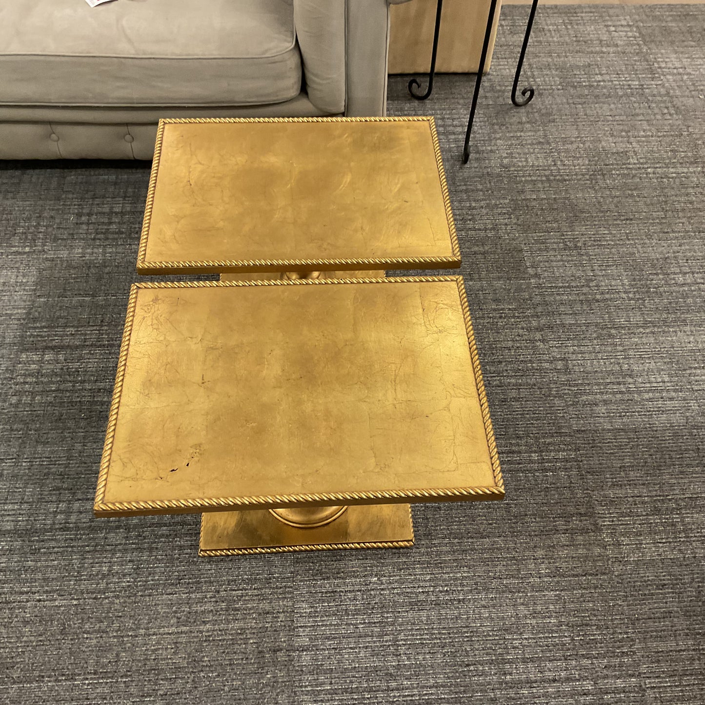 Mid Century Gilt Wood Pedestal Side Tables